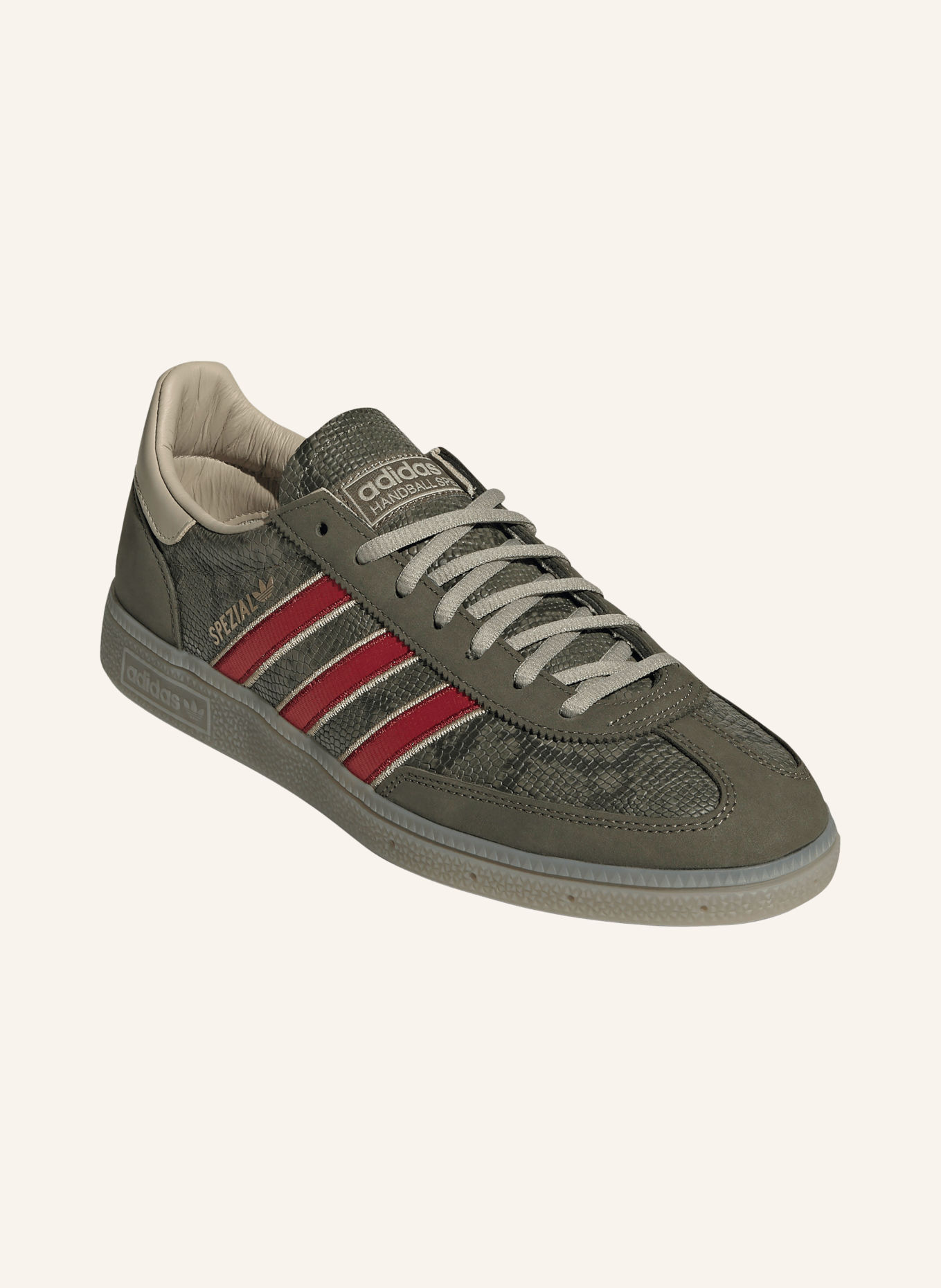 adidas Originals Sneakersy HANDBALL SPEZIAL: KHAKI / ŠEDÁ / TMAVĚ ČERVENÁ