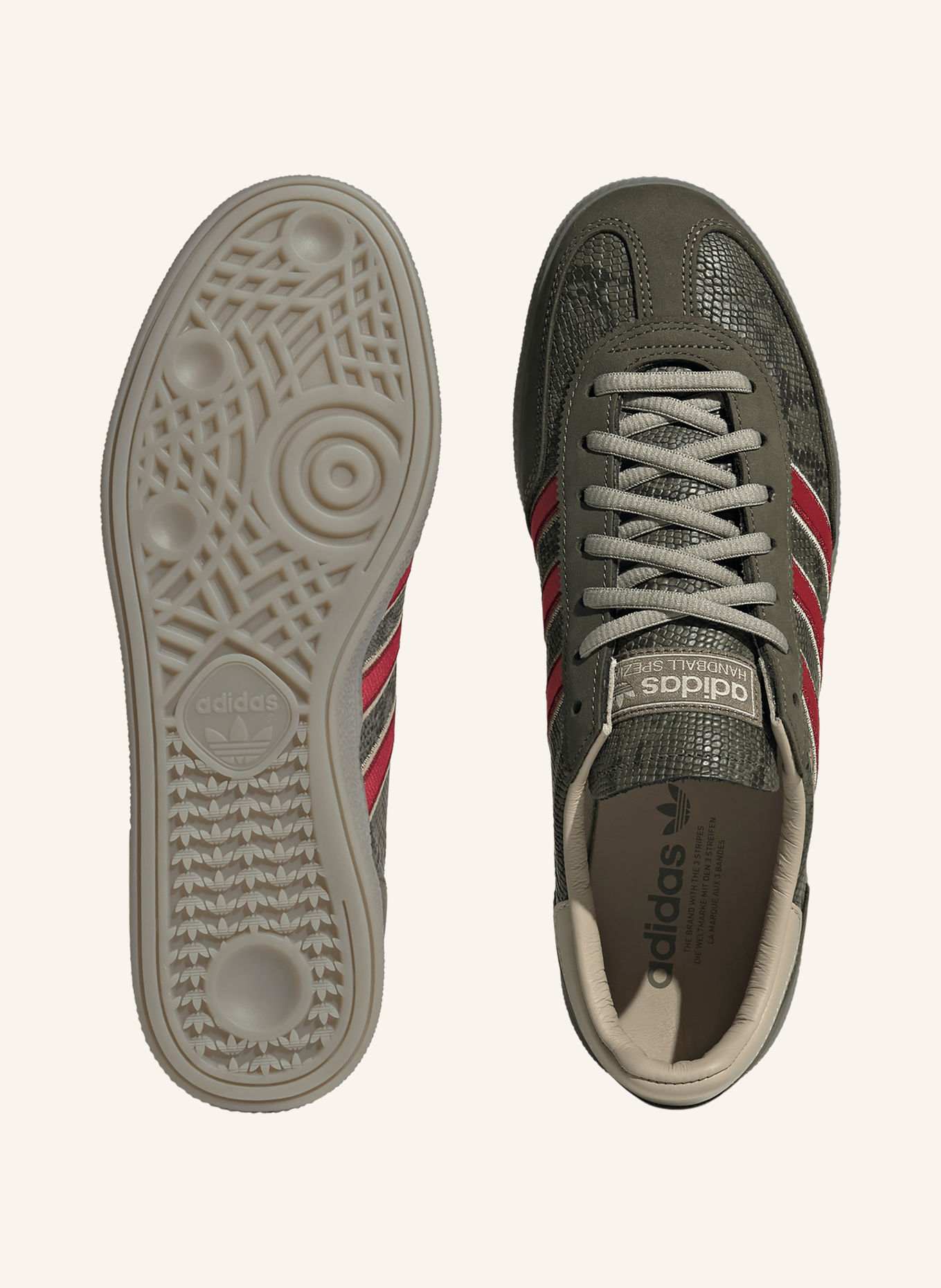 adidas Originals Sneakersy HANDBALL SPEZIAL: KHAKI / ŠEDÁ / TMAVĚ ČERVENÁ