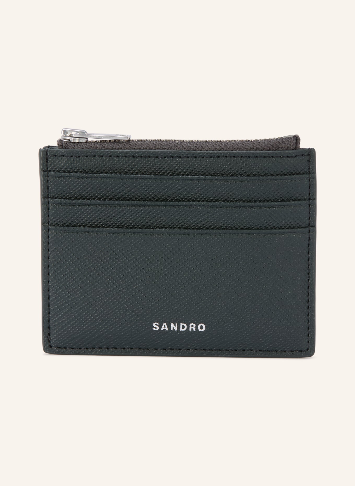 SANDRO Saffiano-Kartenetui: DUNKELGRÜN / SILBER