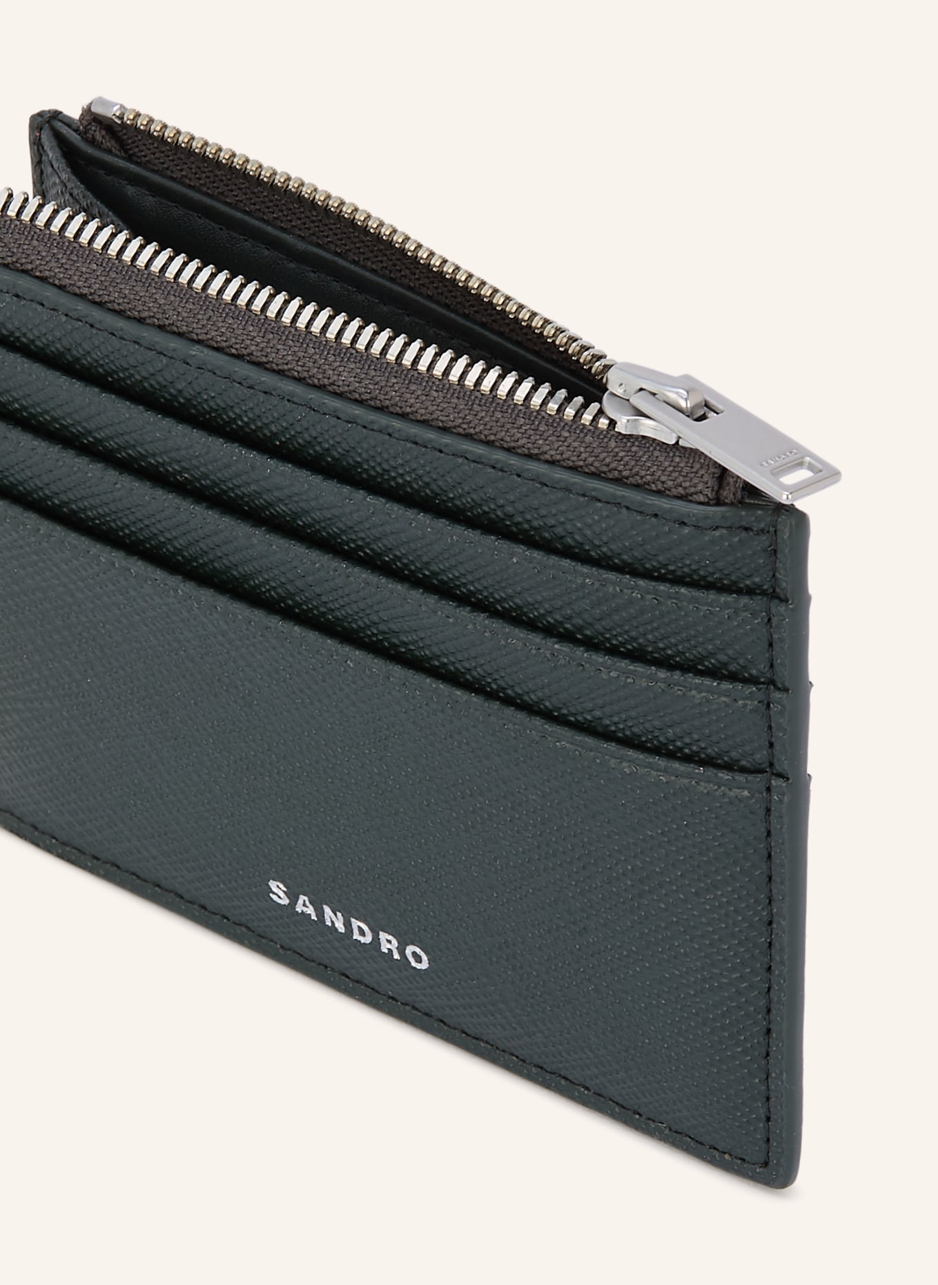 SANDRO Saffiano-Kartenetui: DUNKELGRÜN / SILBER
