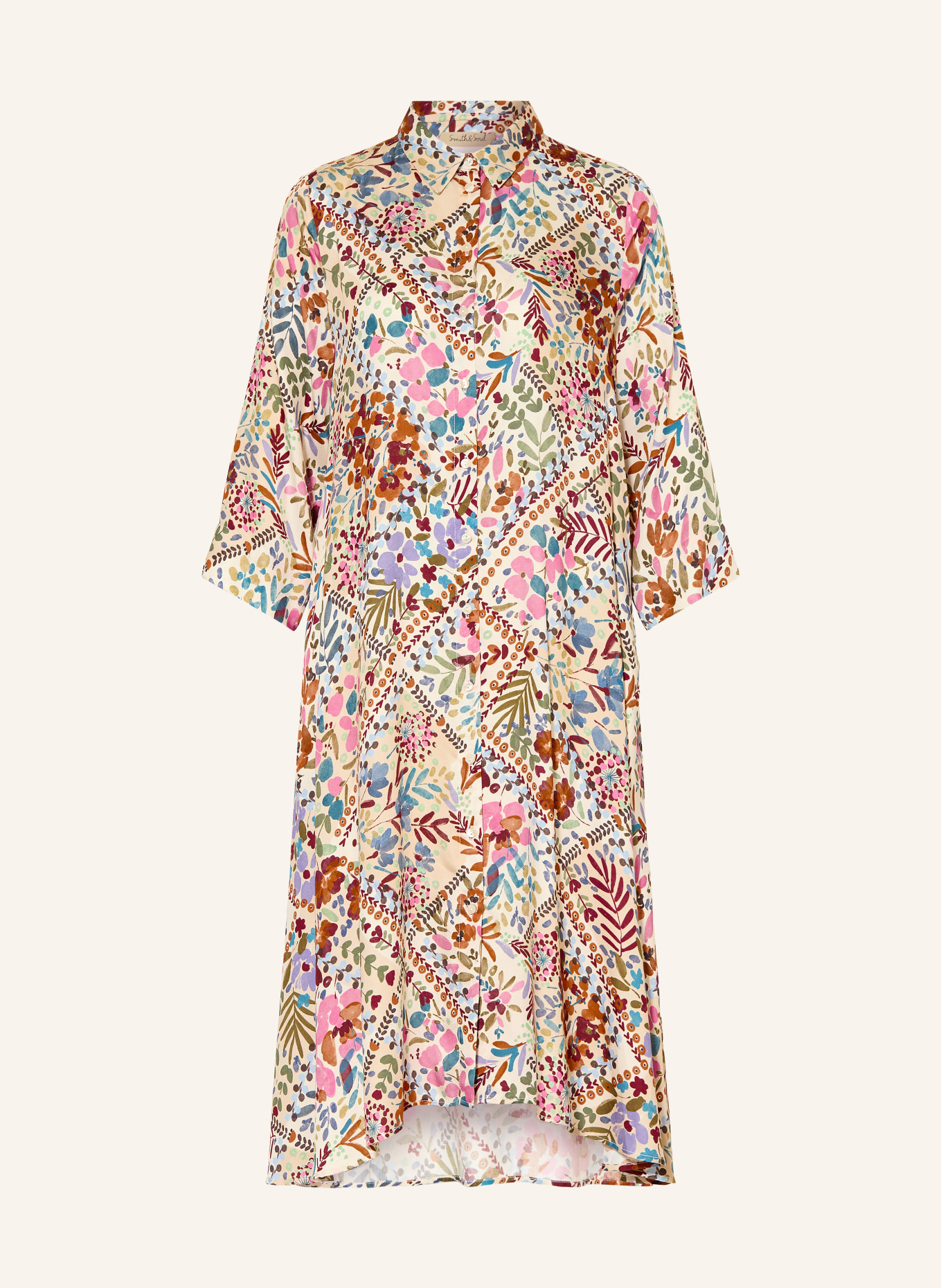 Smith & Soul Hemdblusenkleid mit 3/4-Arm: ECRU / PINK / BLAU