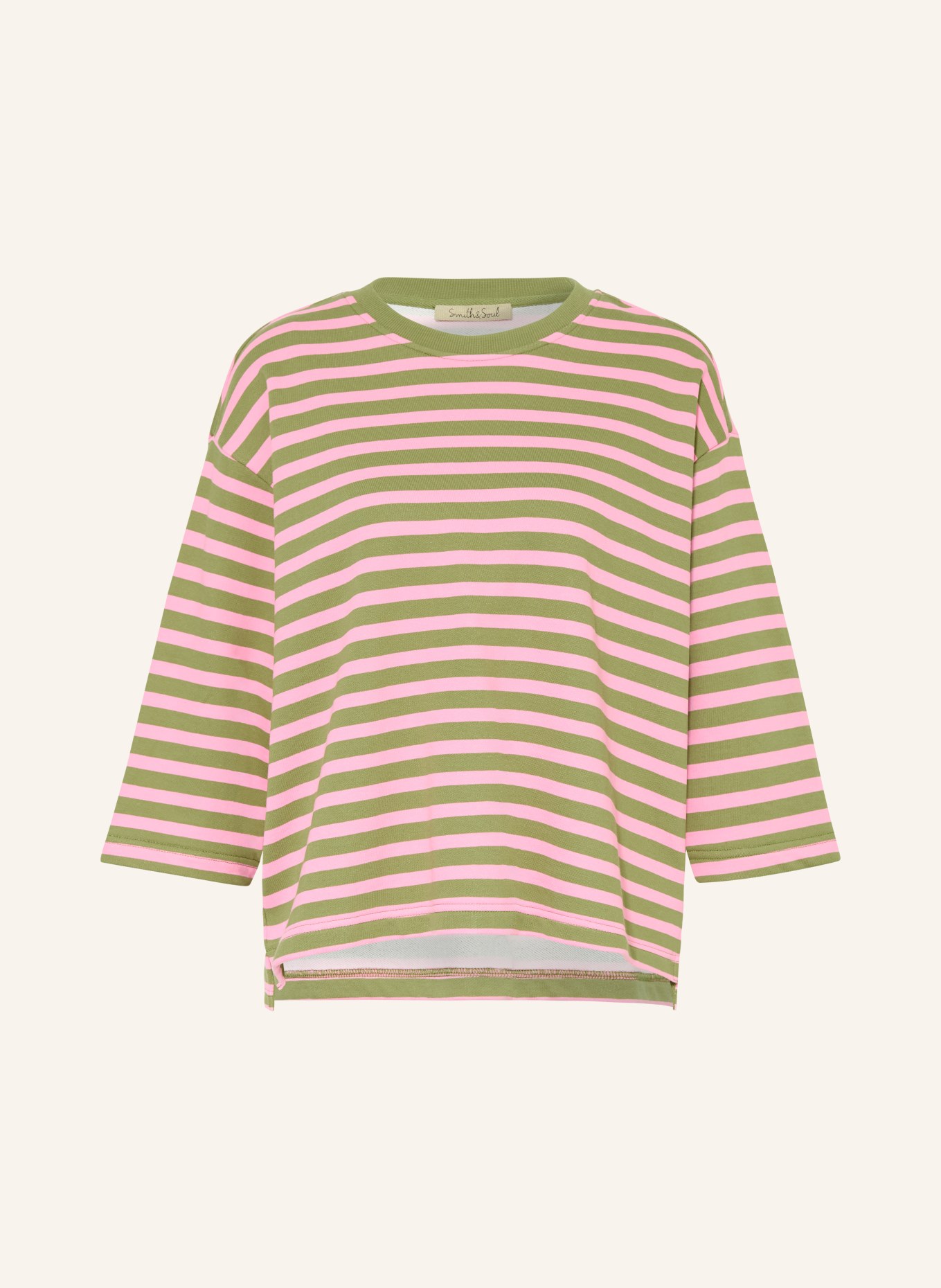 Smith & Soul Sweatshirt with 3/4-length sleeves: OLIVE / PINK