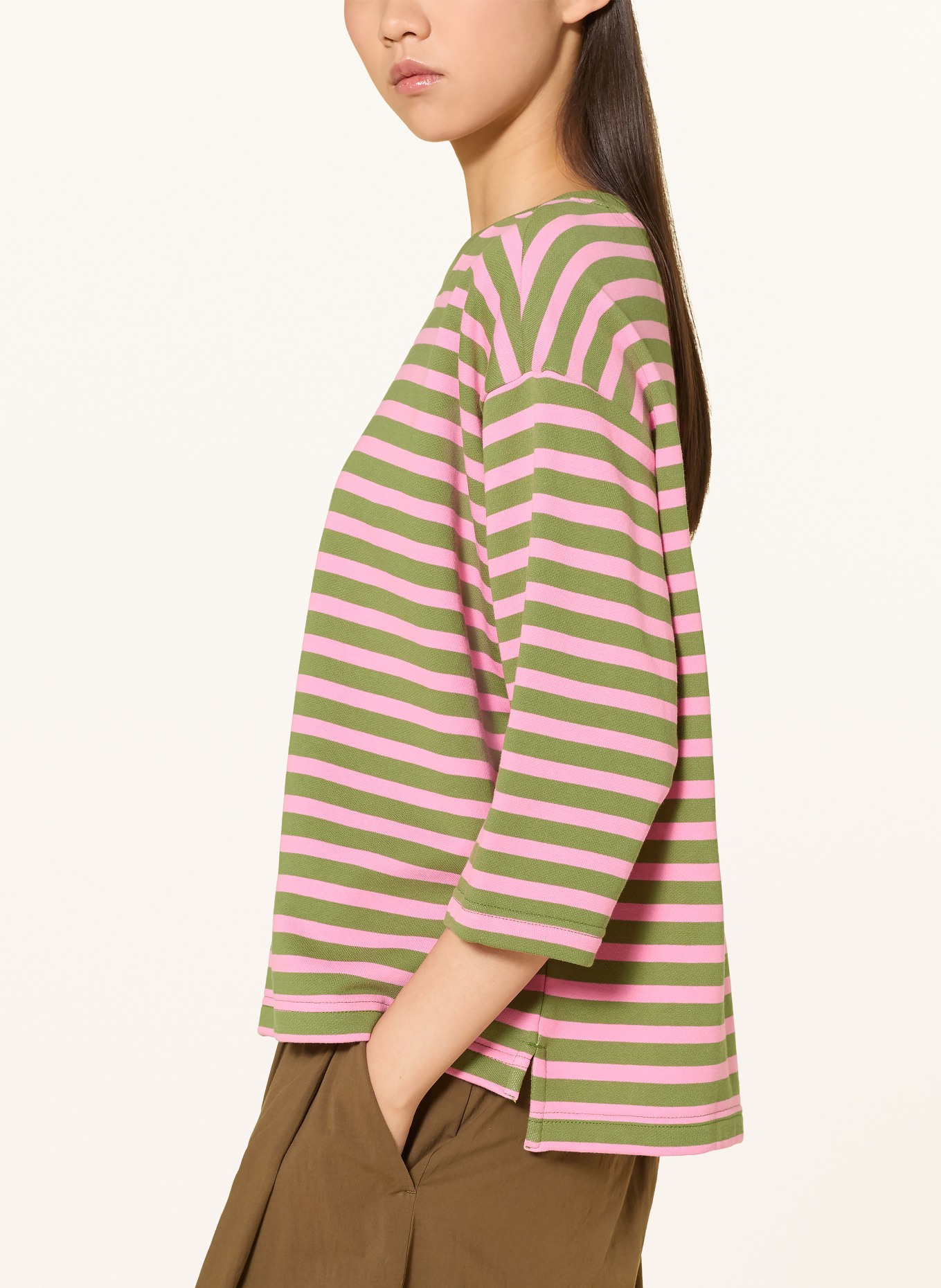 Smith & Soul Sweatshirt with 3/4-length sleeves: OLIVE / PINK