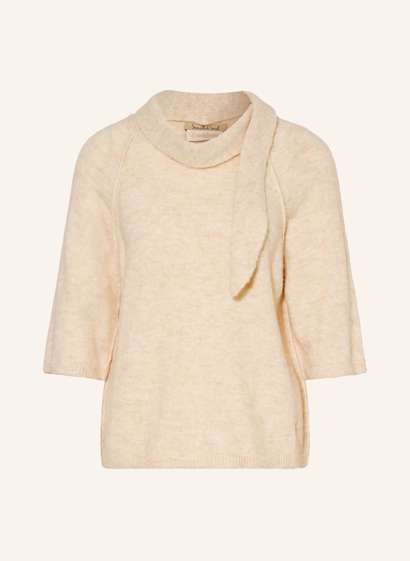 Smith & Soul Sweater with 3/4-length sleeves and a detachable bow tie: BEIGE