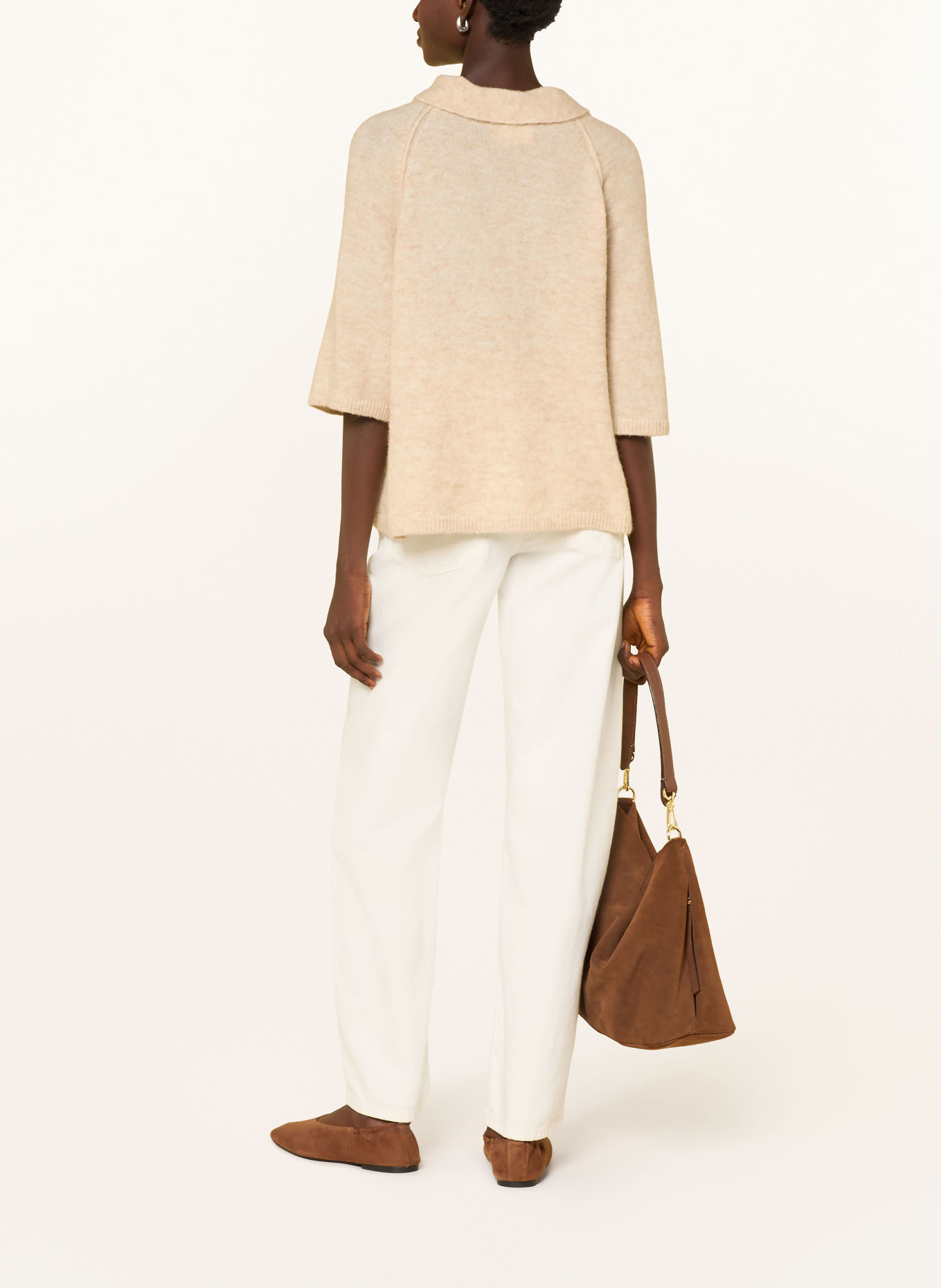 Smith & Soul Sweater with 3/4-length sleeves and a detachable bow tie: BEIGE
