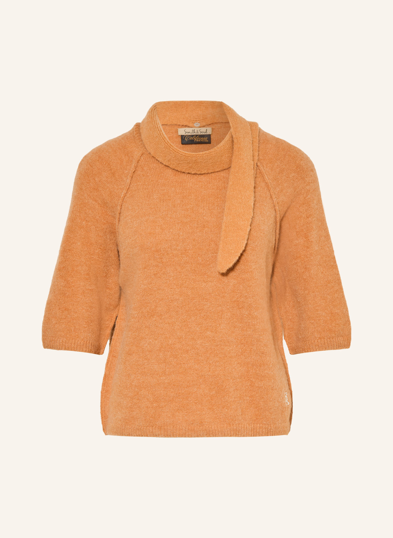 Smith & Soul Trui met 3/4-mouwen en afneembare kraag: COGNAC