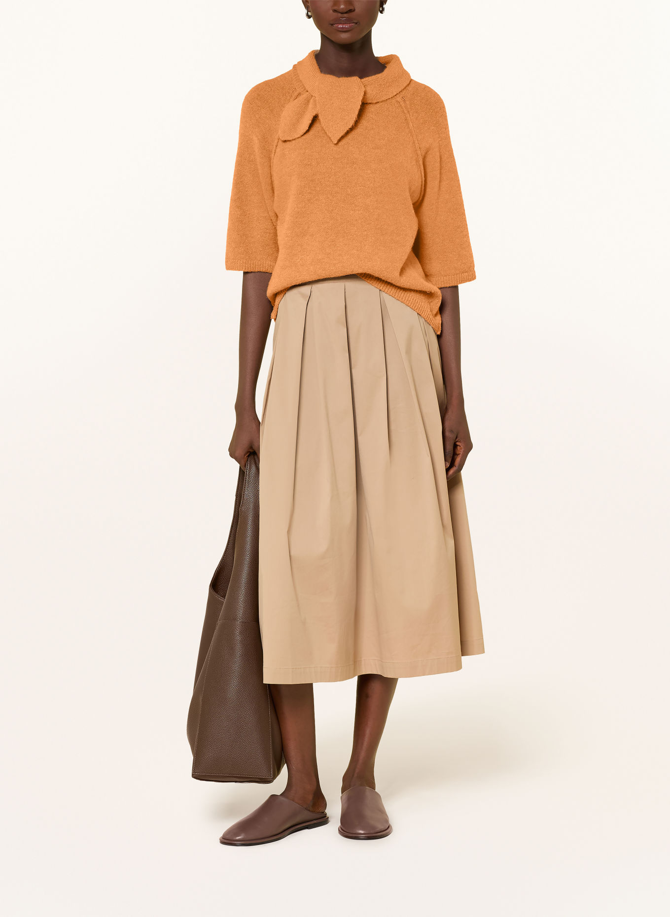 Smith & Soul Trui met 3/4-mouwen en afneembare kraag: COGNAC