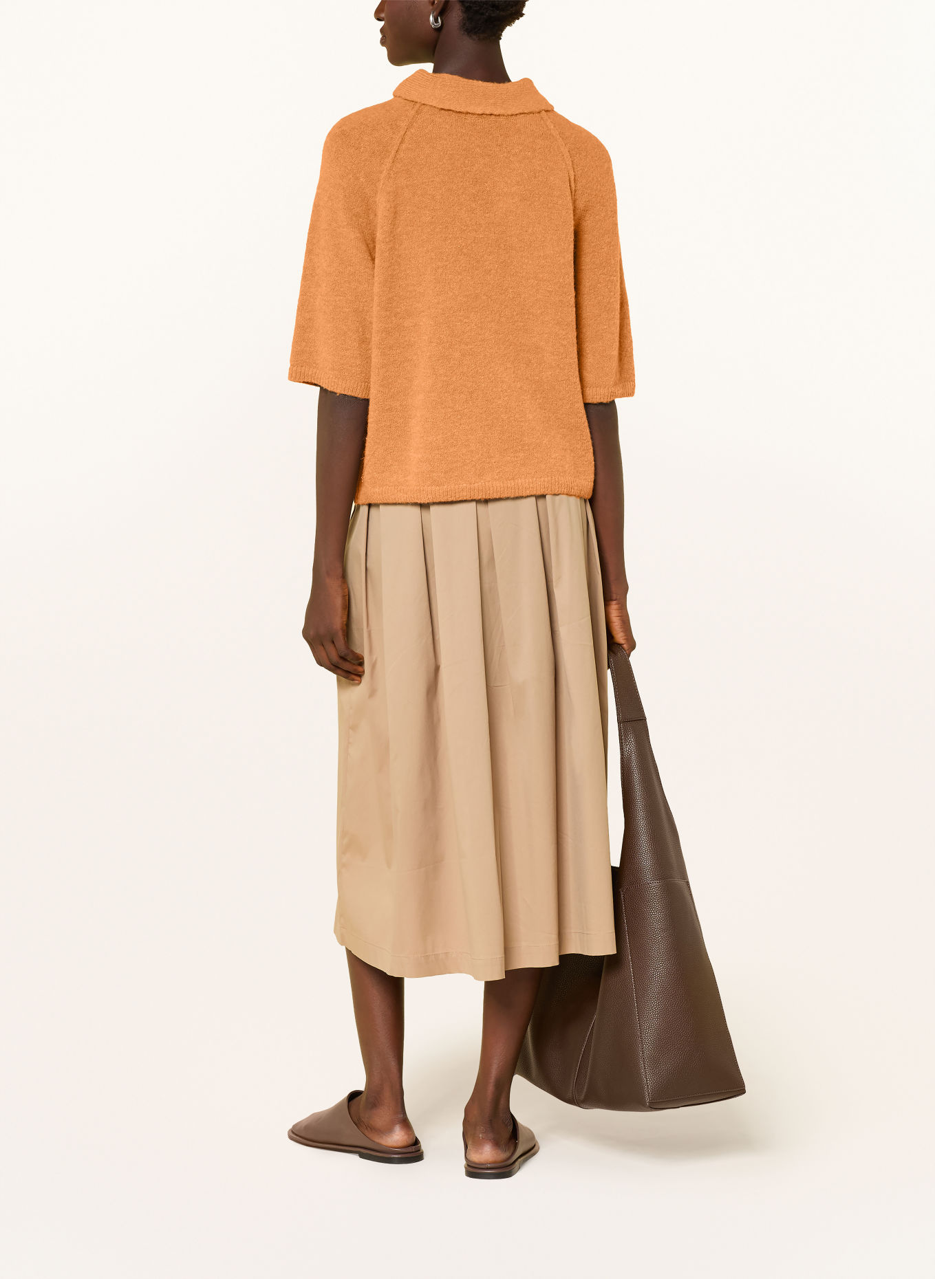Smith & Soul Trui met 3/4-mouwen en afneembare kraag: COGNAC