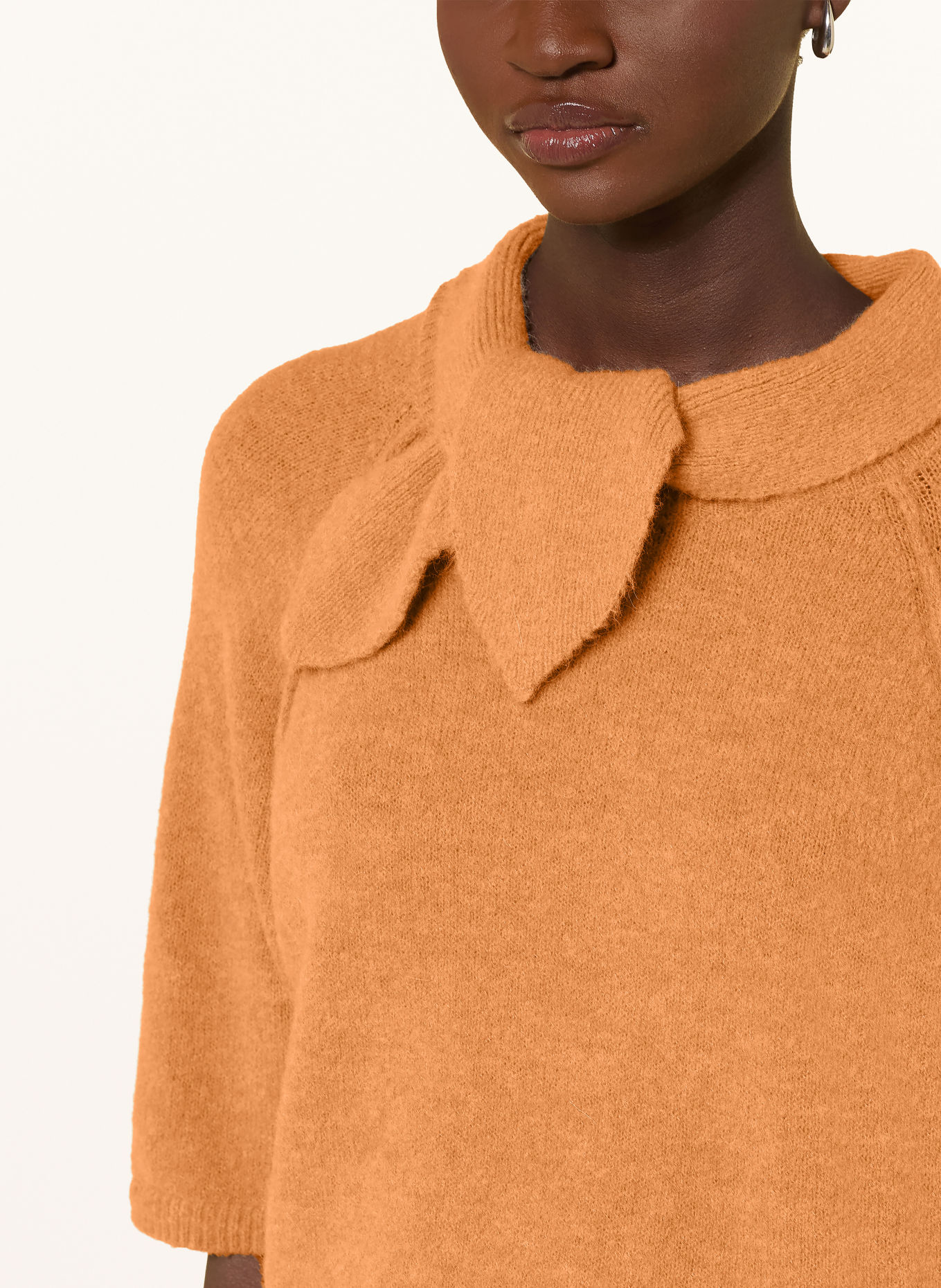 Smith & Soul Trui met 3/4-mouwen en afneembare kraag: COGNAC