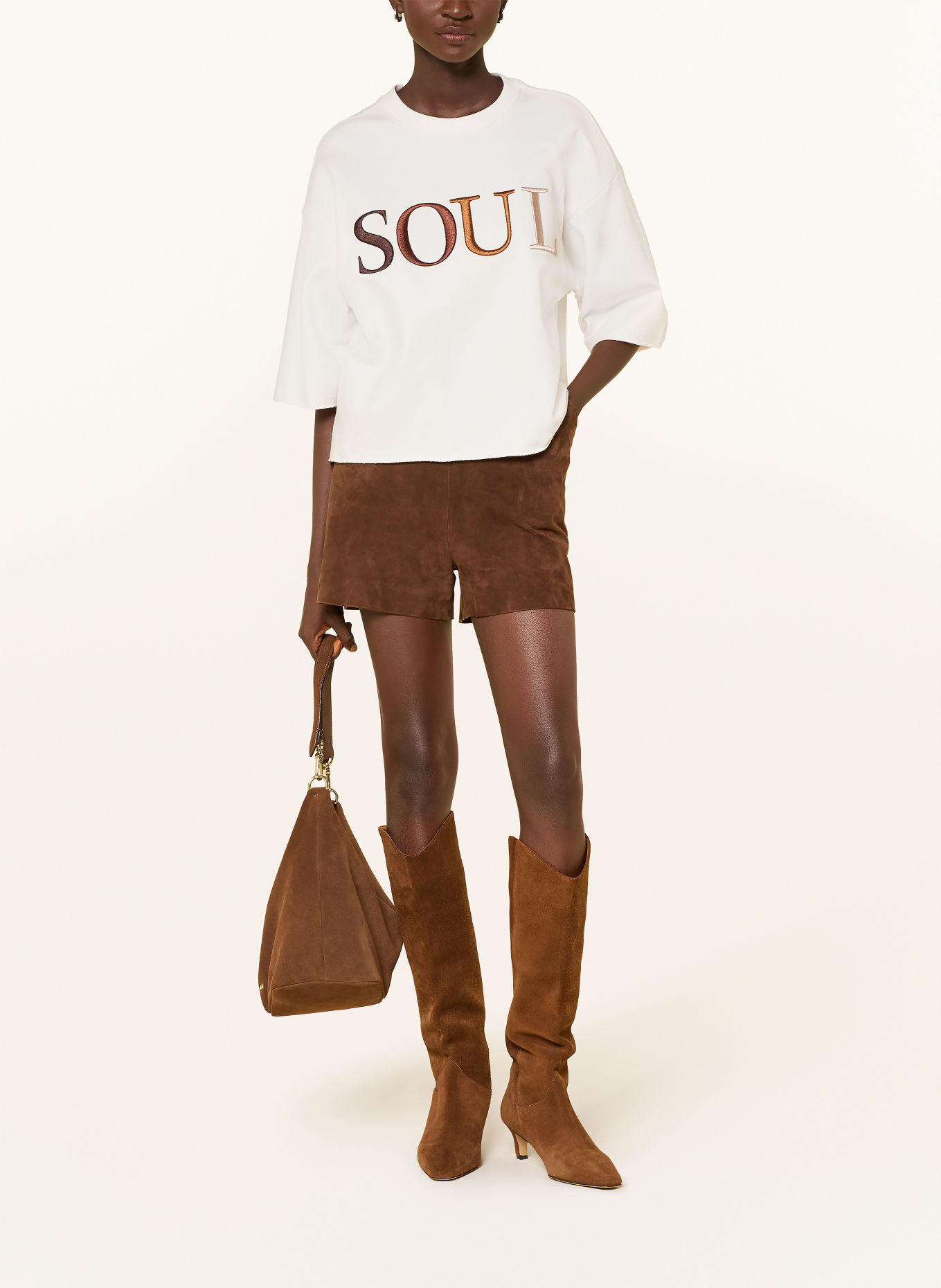 Smith & Soul Sweatshirt mit 3/4-Arm: ECRU / DUNKELBRAUN