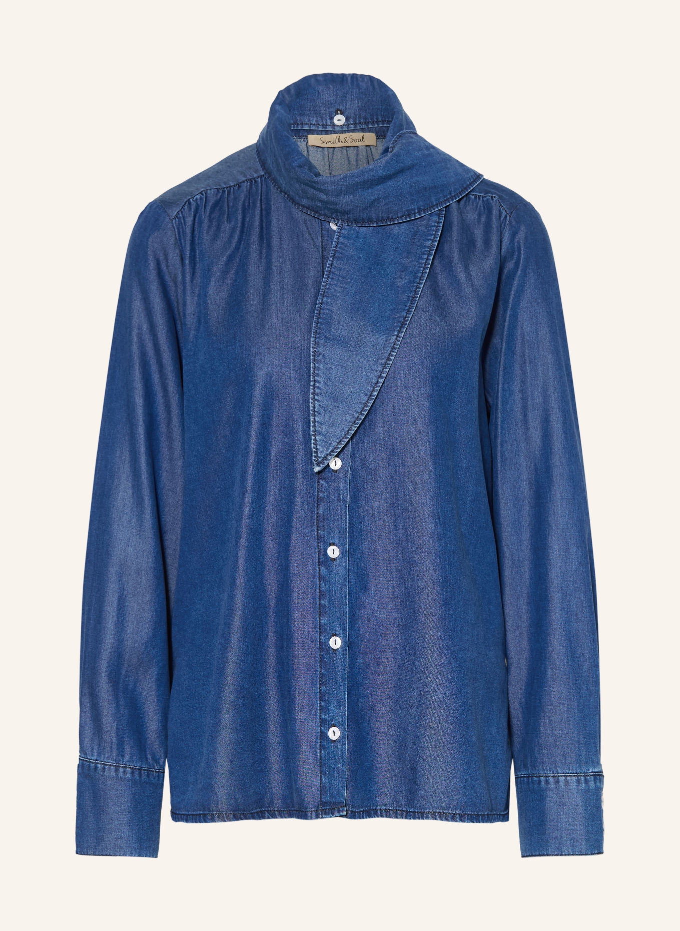 Smith & Soul Bluse i jeanslook med aftagelig sløjfe: MØRKEBLÅ