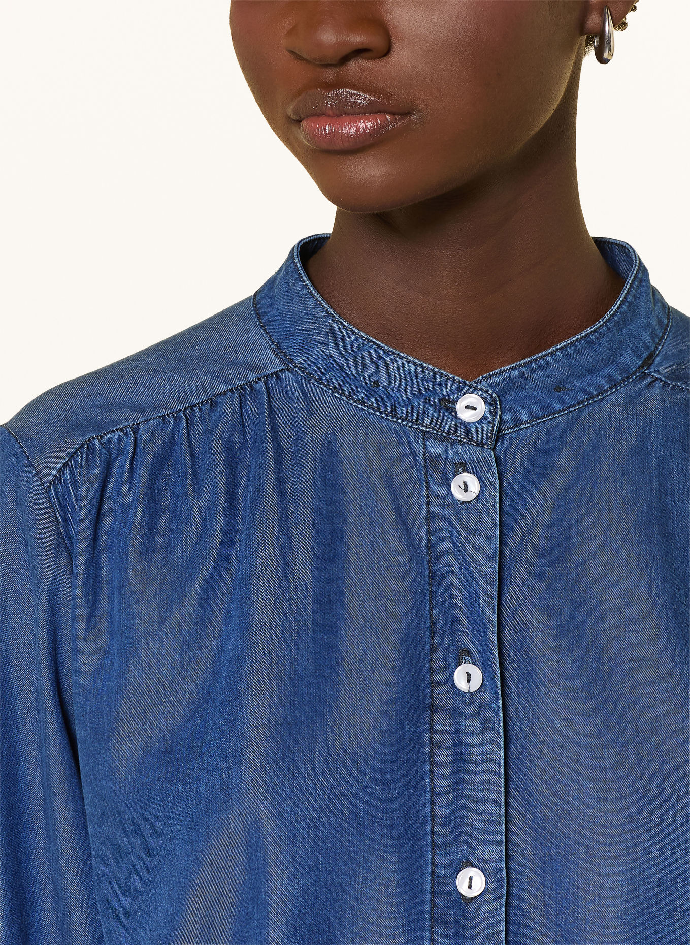 Smith & Soul Bluse i jeanslook med aftagelig sløjfe: MØRKEBLÅ
