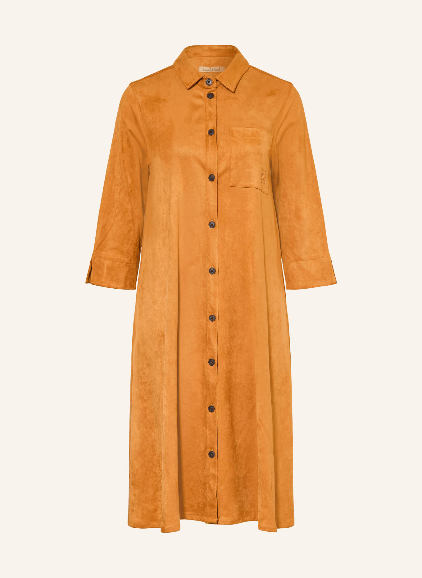 Smith & Soul Hemdblusenkleid in Lederoptik mit 3/4-Arm: COGNAC