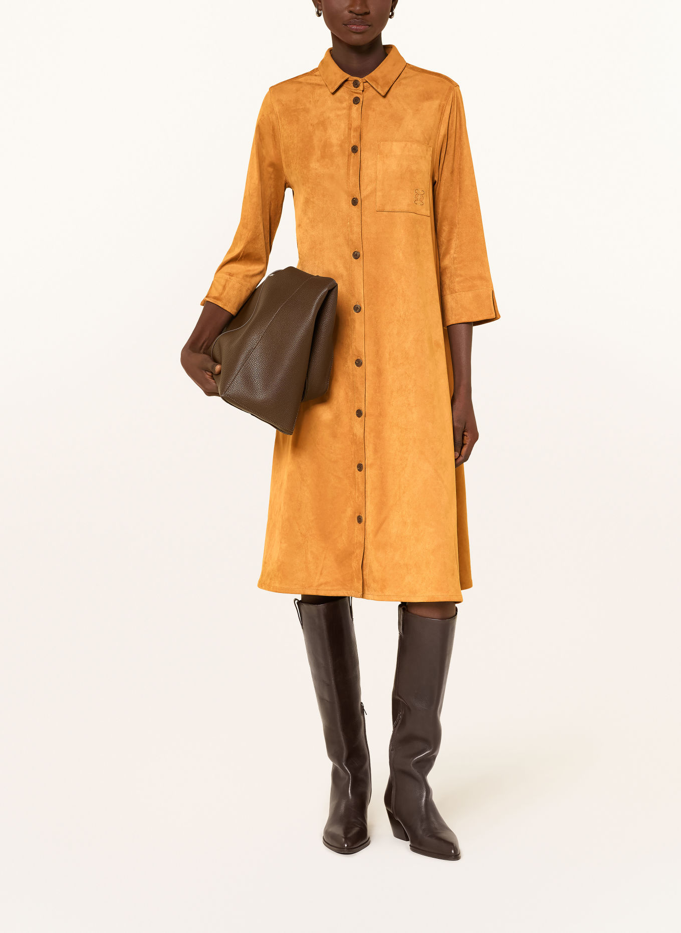 Smith & Soul Hemdblusenkleid in Lederoptik mit 3/4-Arm: COGNAC