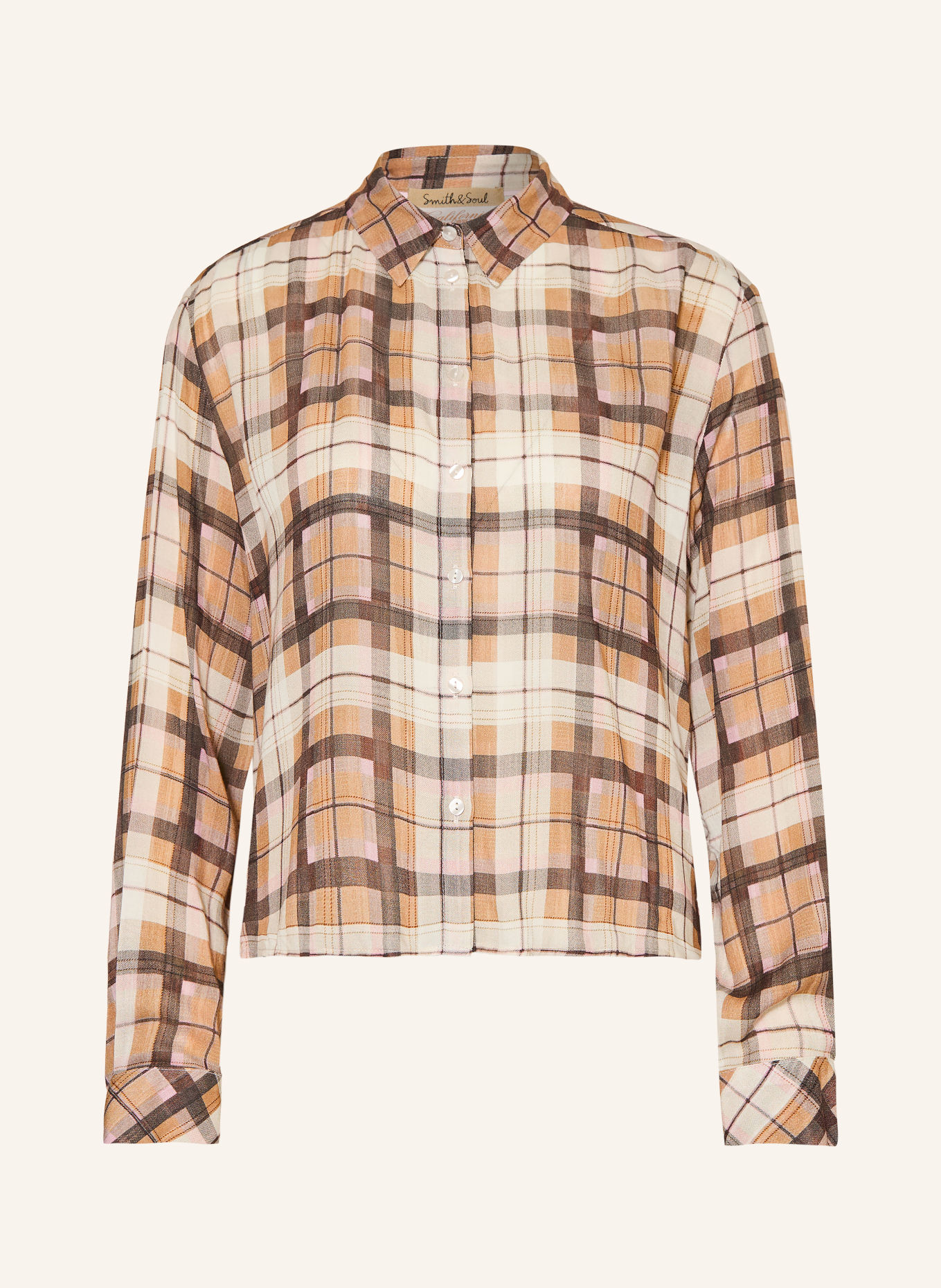 Smith & Soul Overhemdblouse: BRUIN / CRÈME / ROZE