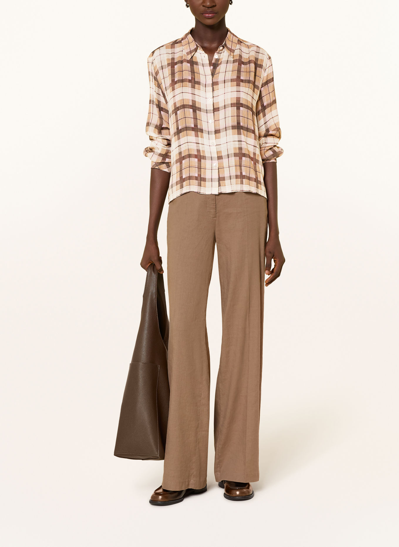 Smith & Soul Overhemdblouse: BRUIN / CRÈME / ROZE