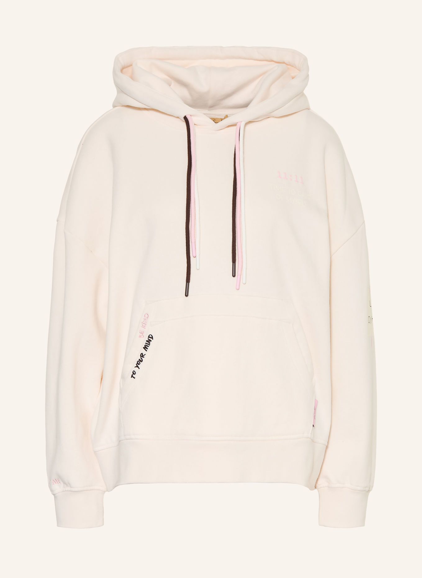 Smith & Soul Oversized-Hoodie: ECRU / DUNKELBRAUN / ROSA