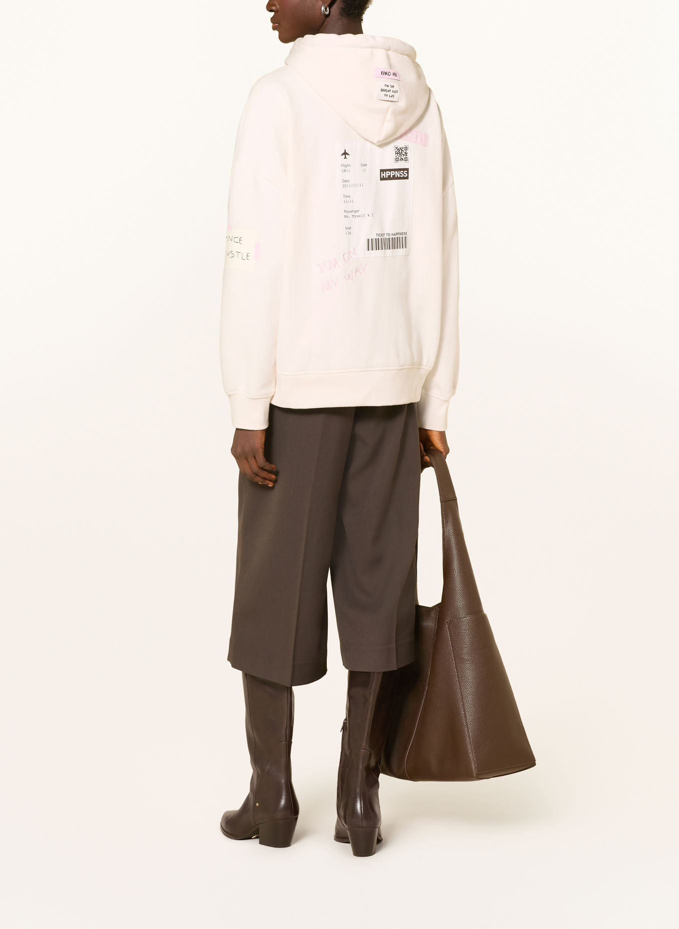 Smith & Soul Oversized-Hoodie: ECRU / DUNKELBRAUN / ROSA