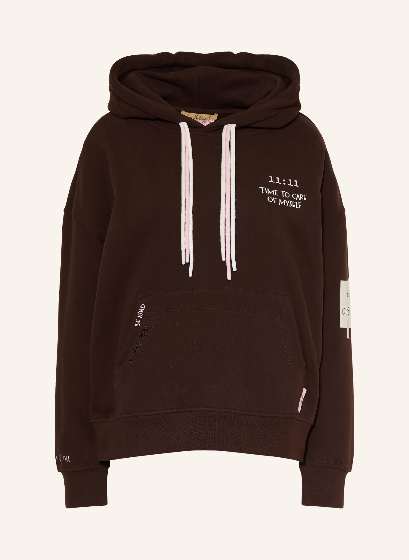 Smith & Soul Oversized mikina s kapucí: TMAVĚ HNĚDÁ / RŮŽOVÁ / REŽNÁ