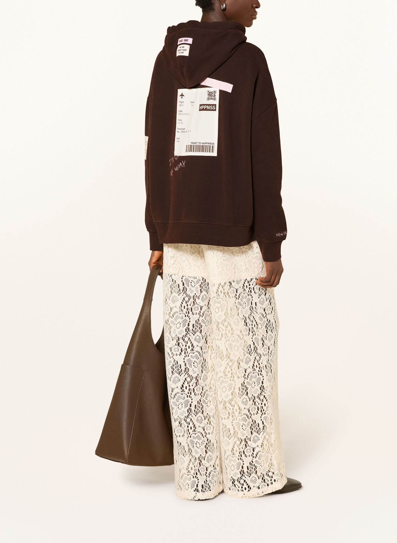 Smith & Soul Oversized mikina s kapucí: TMAVĚ HNĚDÁ / RŮŽOVÁ / REŽNÁ