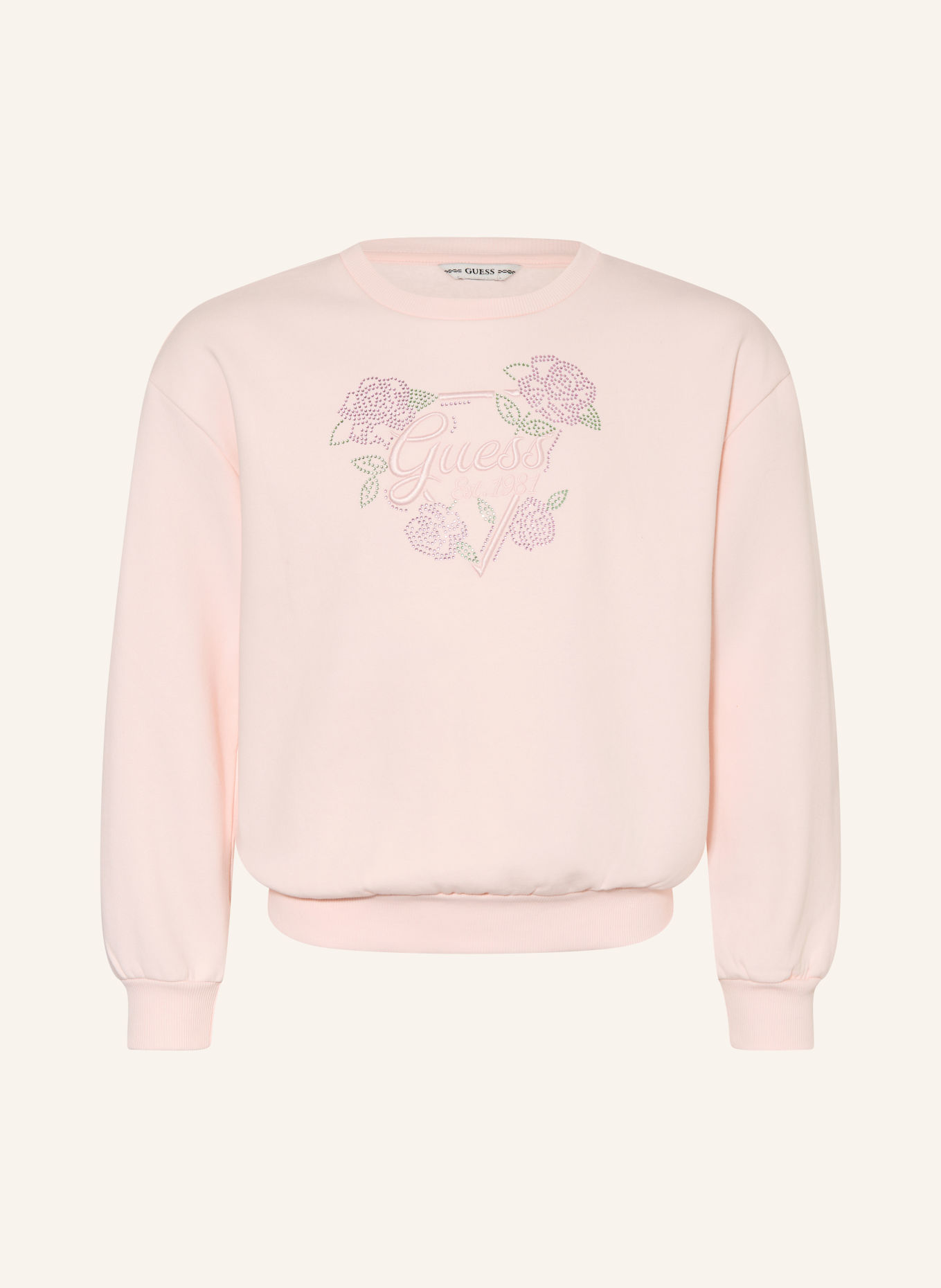 GUESS Sweatshirt with Rhinestones: LIGHT PINK / GREEN
