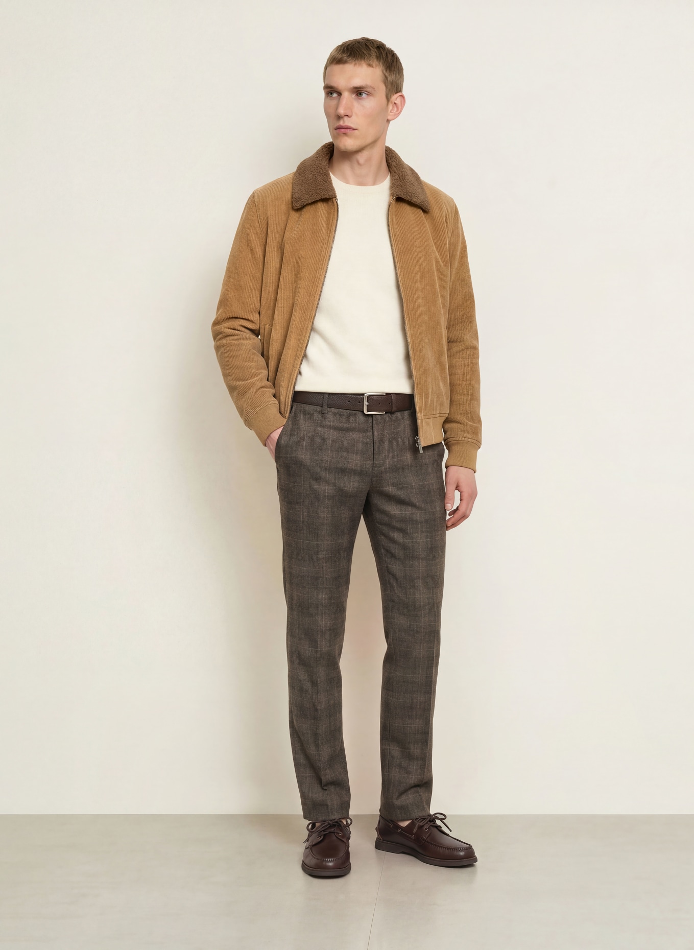 ALBERTO LOU-JGU Regular Fit Flannel Pants: DARK BROWN / BROWN / ECRU