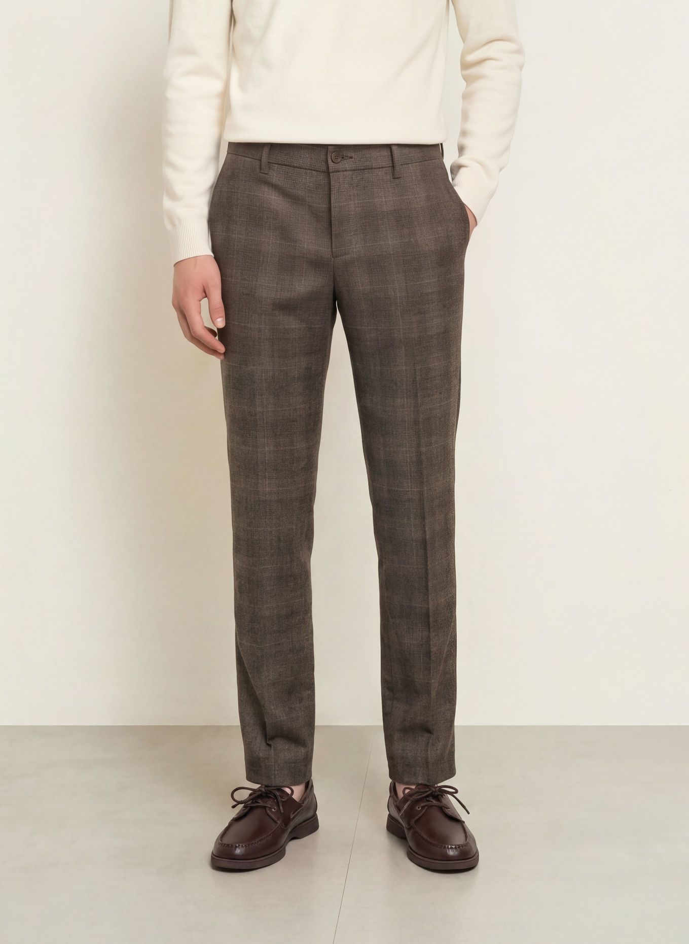 ALBERTO LOU-JGU Regular Fit Flannel Pants: DARK BROWN / BROWN / ECRU