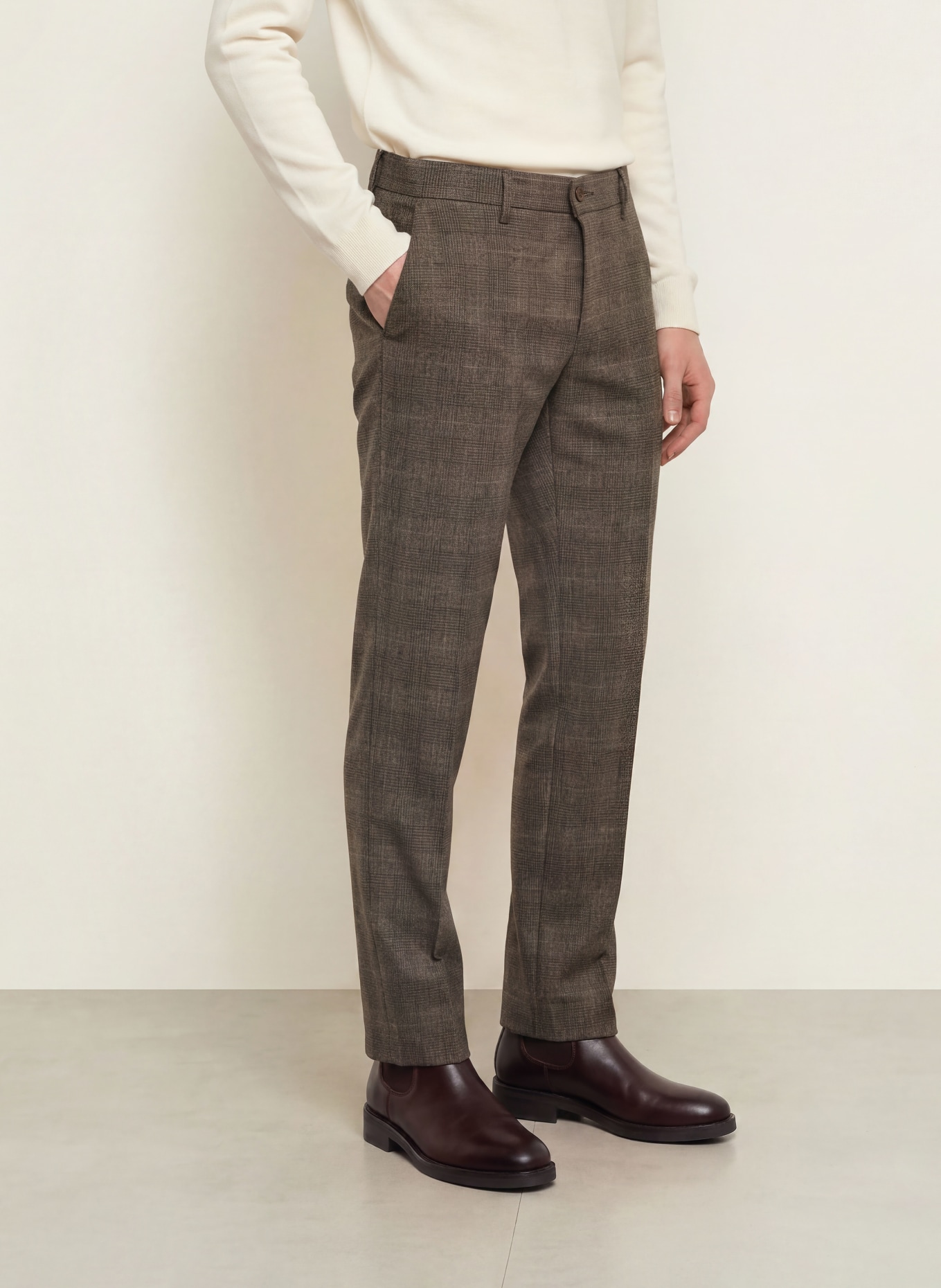 ALBERTO LOU-JGU Regular Fit Flannel Pants: DARK BROWN / BROWN / ECRU