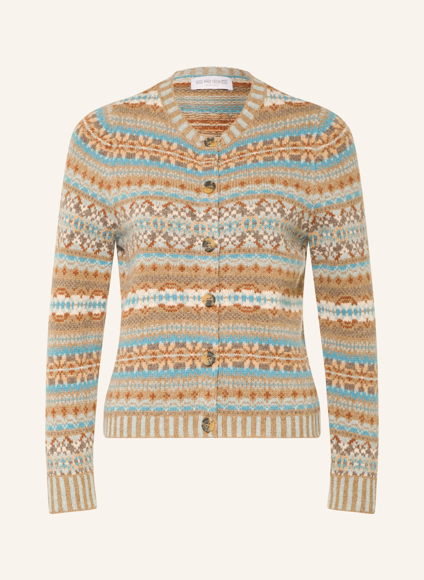 ERIBÉ Strickjacke KINOROSS: BEIGE / BRAUN / HELLBLAU