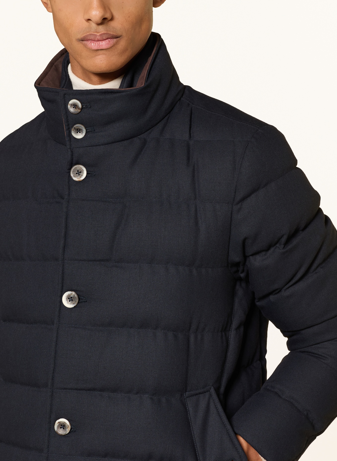 HERNO Down jacket with removable collar: DARK BLUE