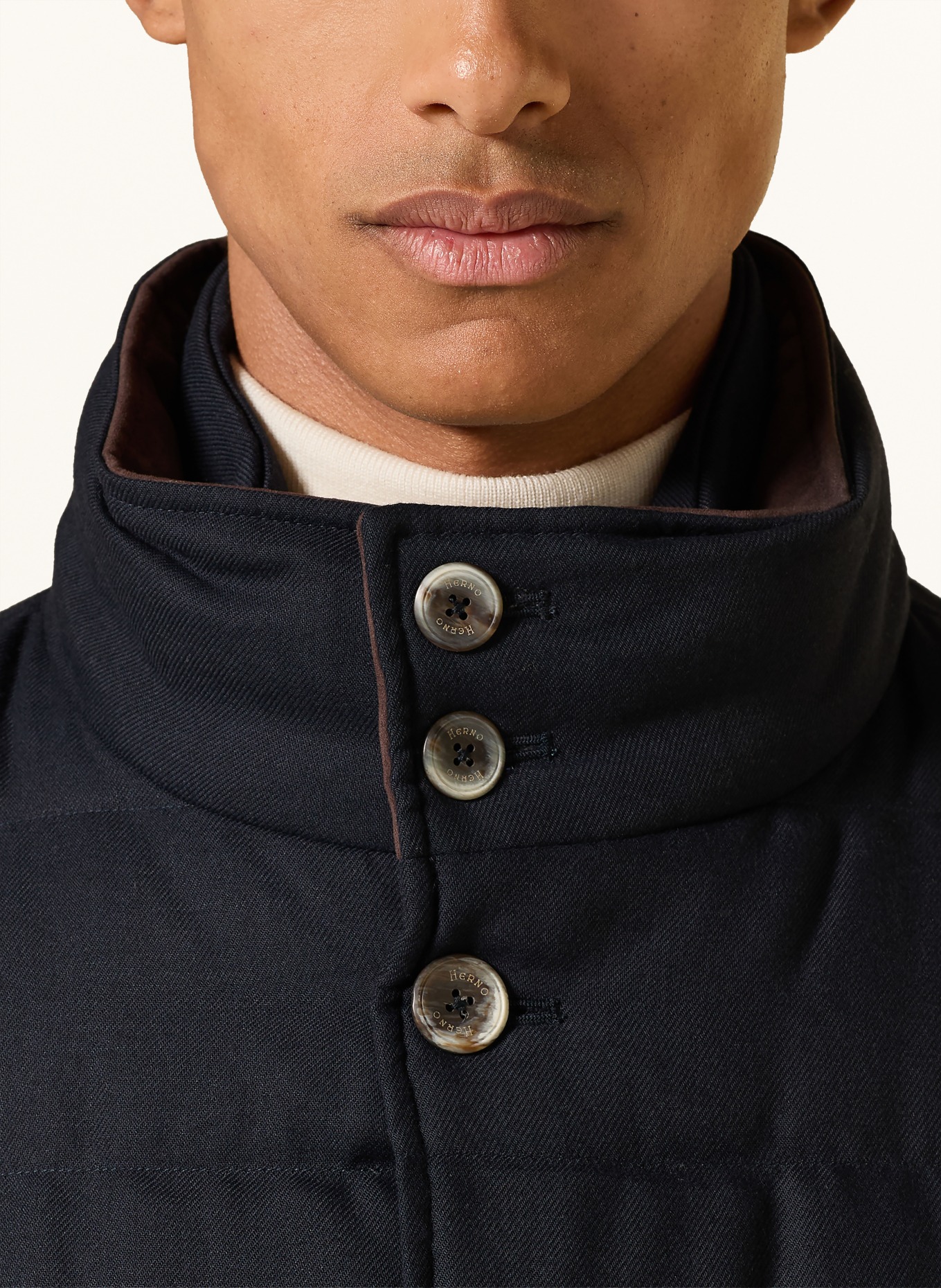 HERNO Down jacket with removable collar: DARK BLUE