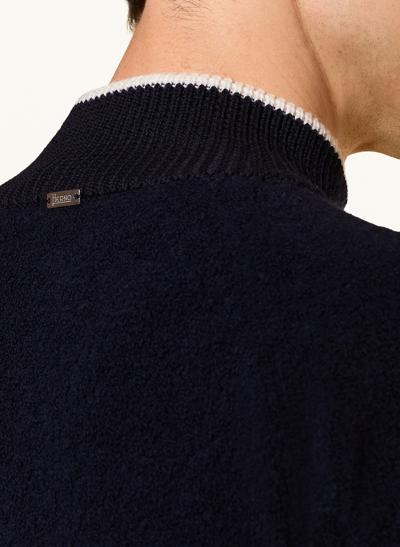 HERNO Pull col zippé: BLEU FONCÉ / BLANC
