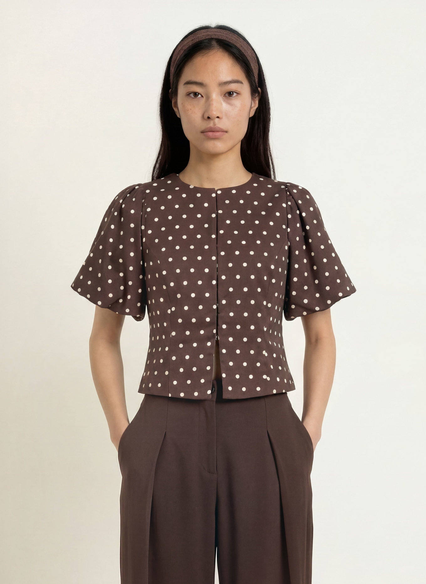NEO NOIR Bluse ANELA: DUNKELBRAUN / HELLROSA
