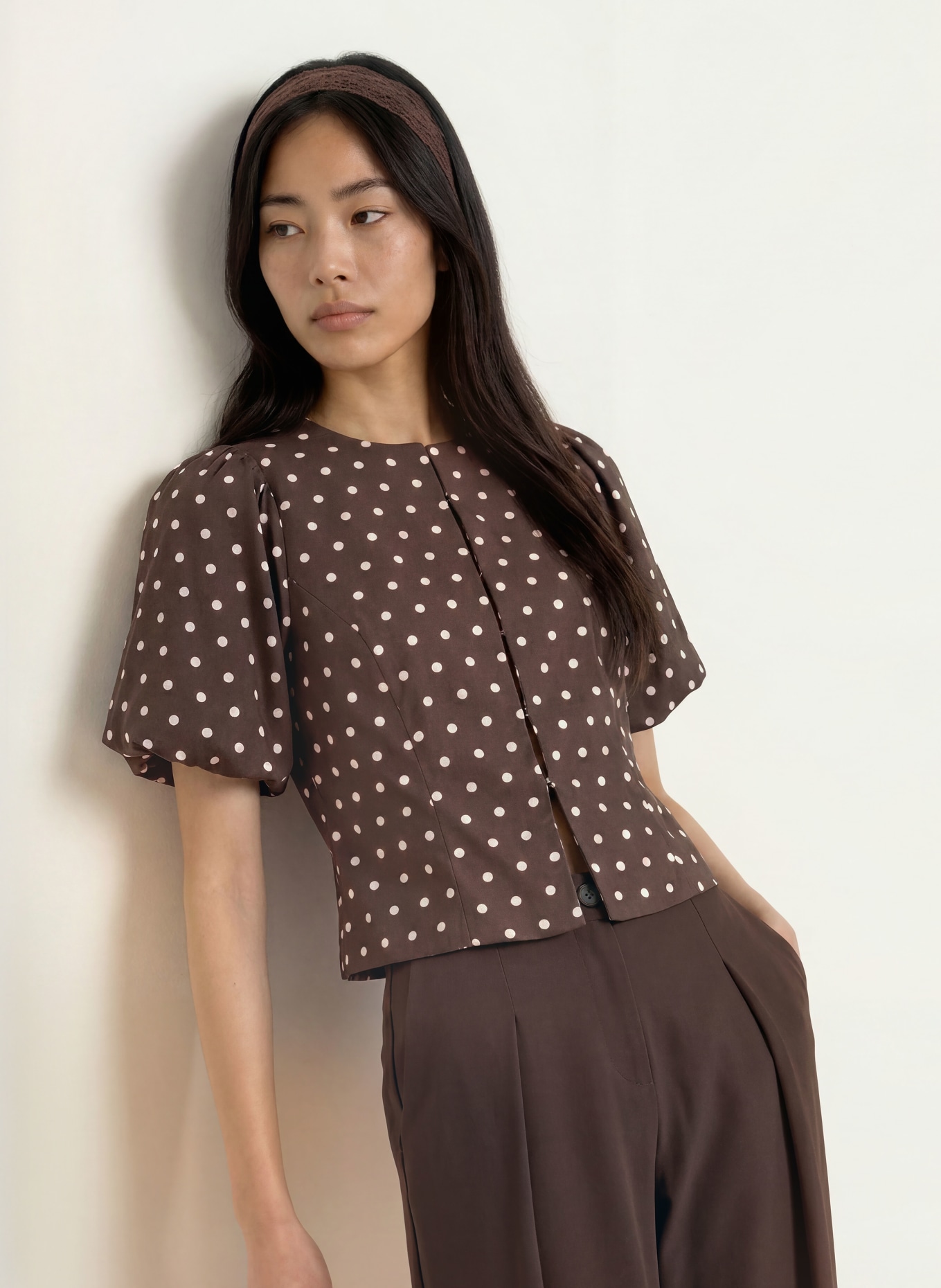 NEO NOIR Bluse ANELA: DUNKELBRAUN / HELLROSA