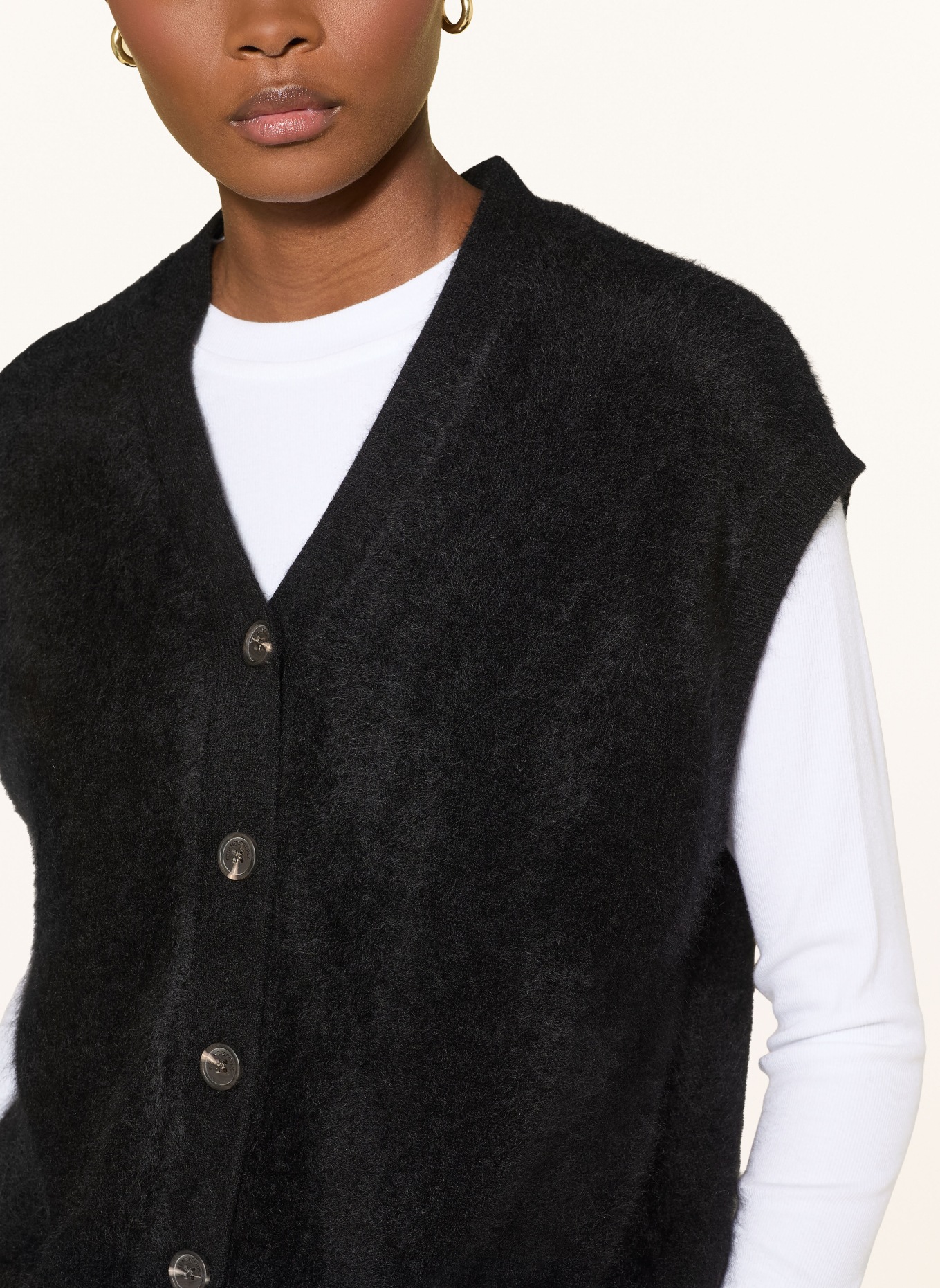 (THE MERCER) N.Y. Gebreid vest van kasjmier: ZWART