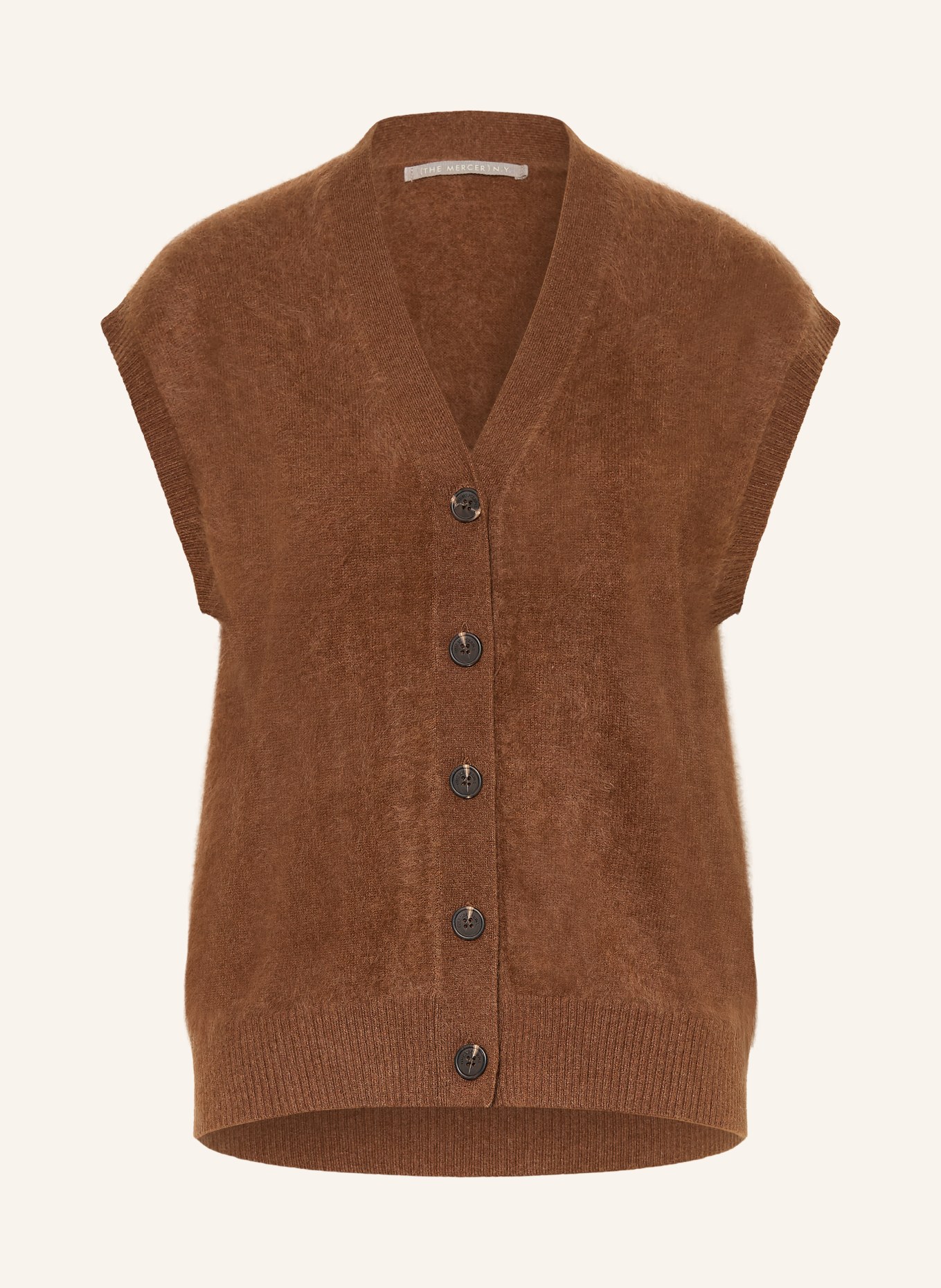 (THE MERCER) N.Y. Gebreid vest van kasjmier: COGNAC