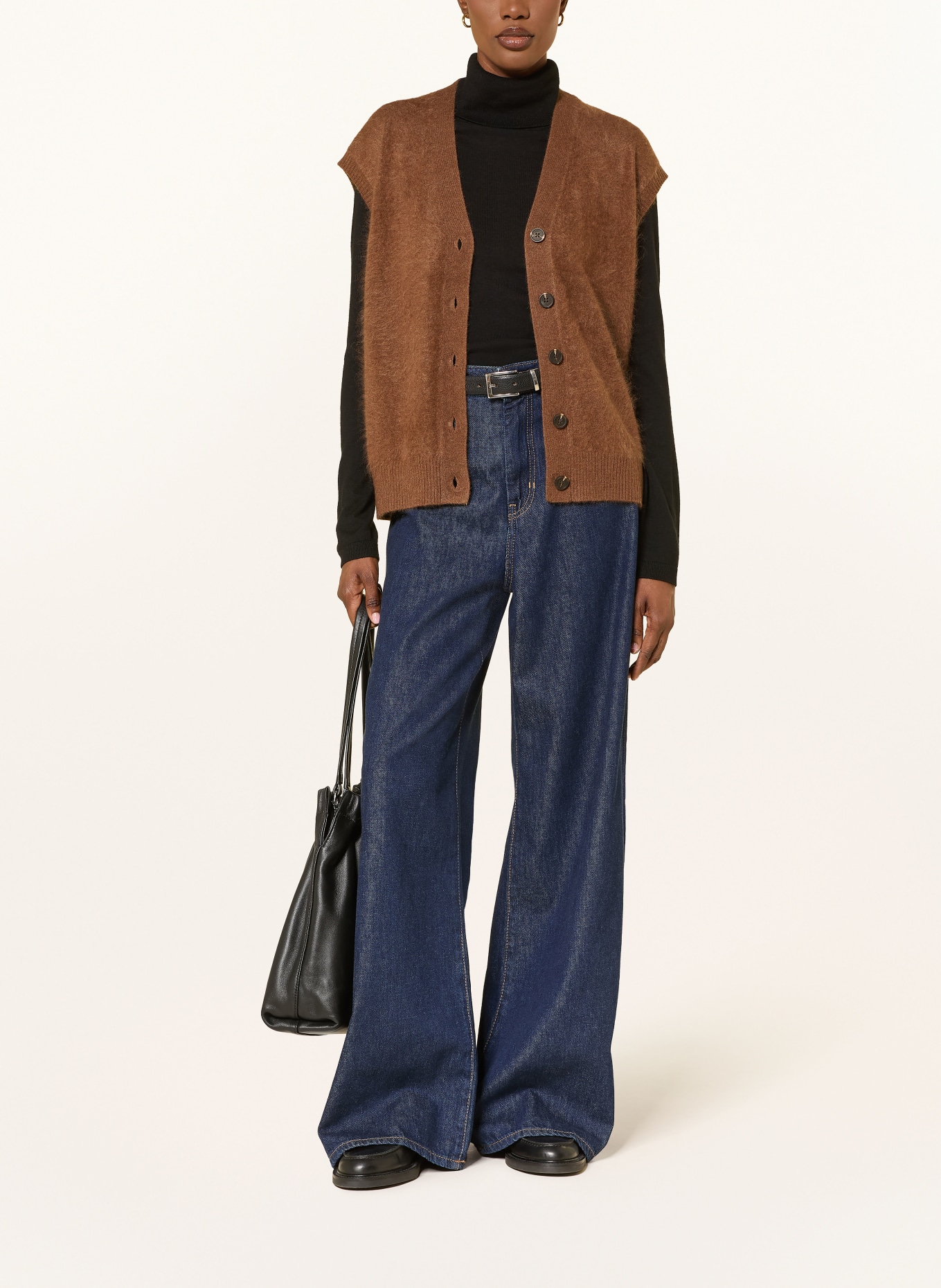(THE MERCER) N.Y. Gebreid vest van kasjmier: COGNAC