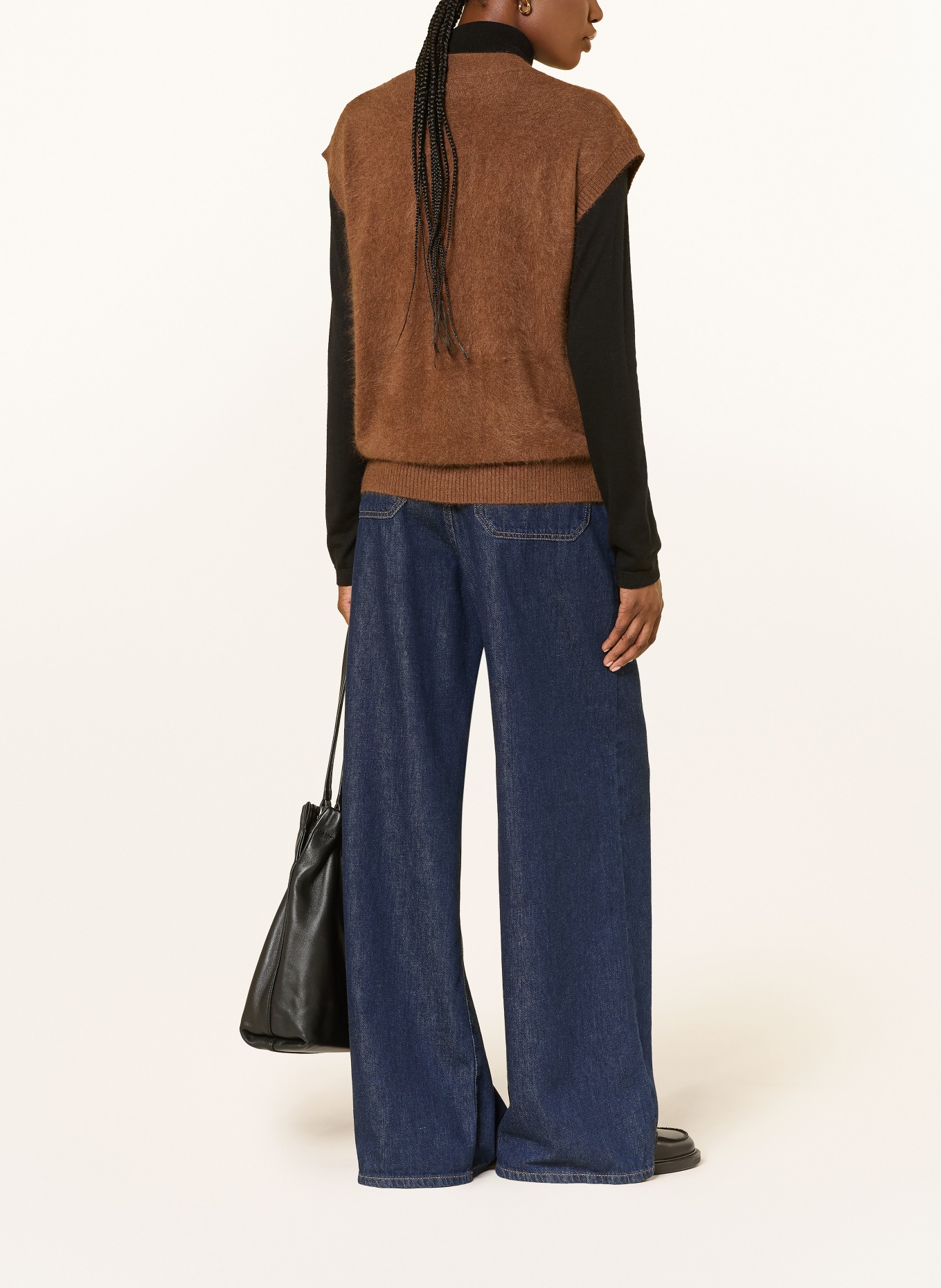 (THE MERCER) N.Y. Gebreid vest van kasjmier: COGNAC