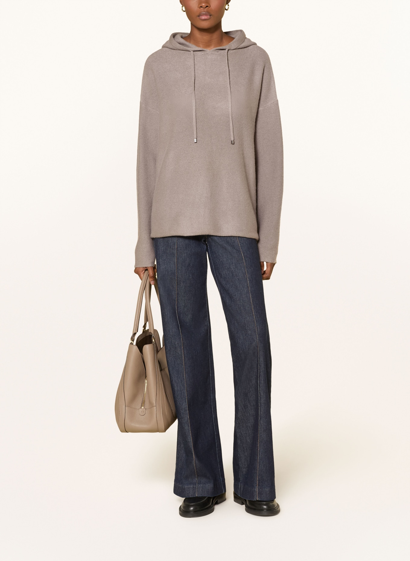 (THE MERCER) N.Y. Gebreide Hoodie van kasjmier: TAUPE