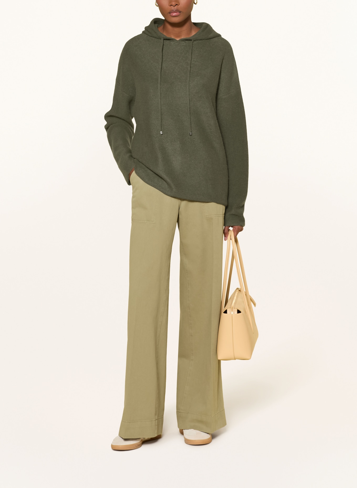 (THE MERCER) N.Y. Gebreide Hoodie van kasjmier: OLIJF