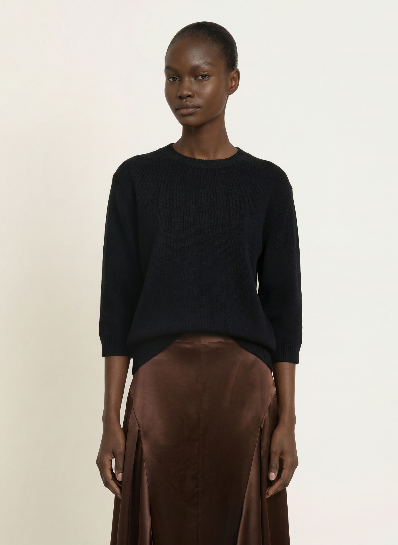 (THE MERCER) N.Y. Cashmere-Pullover mit 3/4-Arm: SCHWARZ