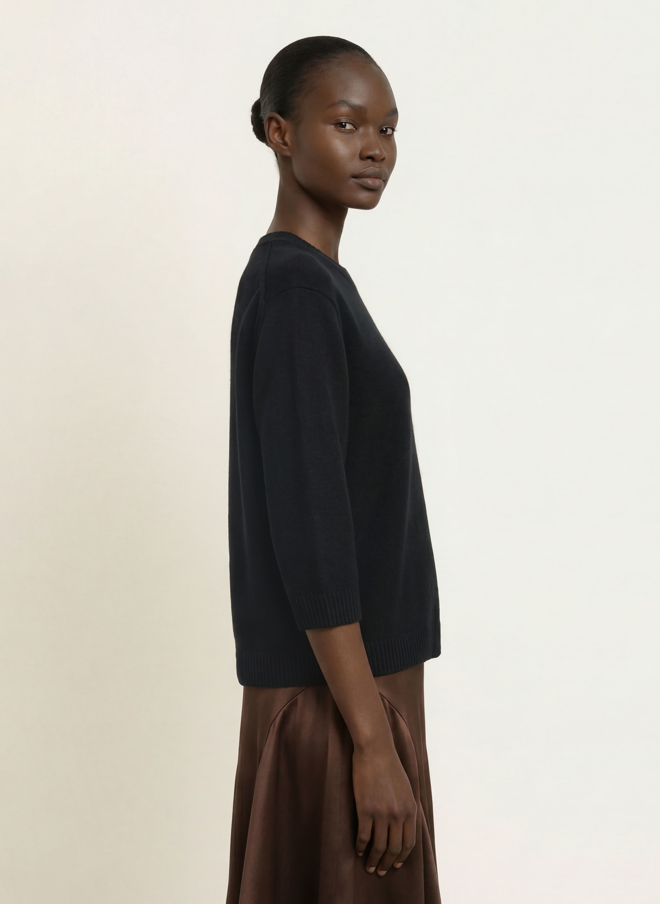 (THE MERCER) N.Y. Cashmere-Pullover mit 3/4-Arm: SCHWARZ
