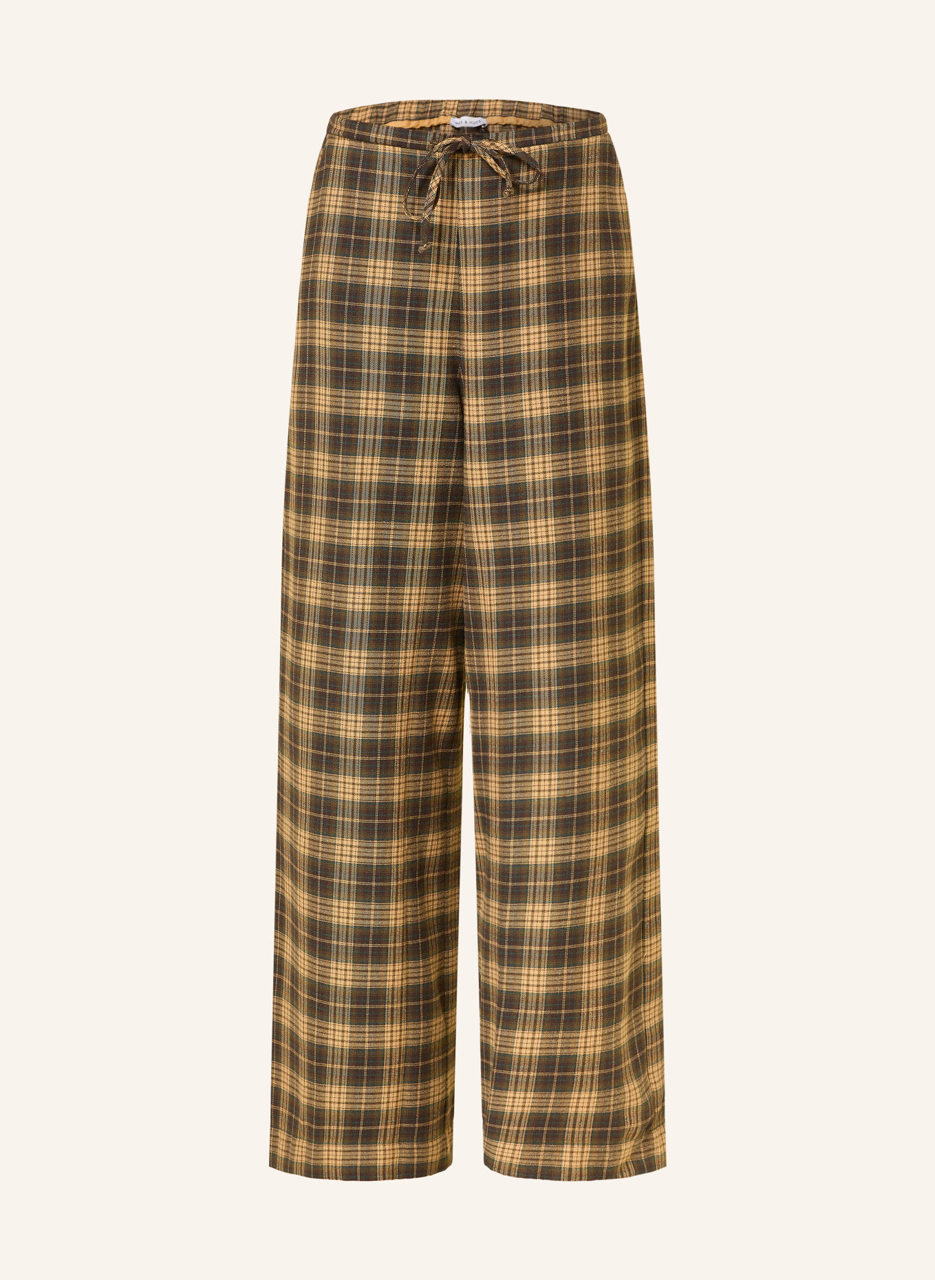 MRS & HUGS Pantalon palazzo en flanelle: MARRON FONCÉ / JAUNE FONCÉ