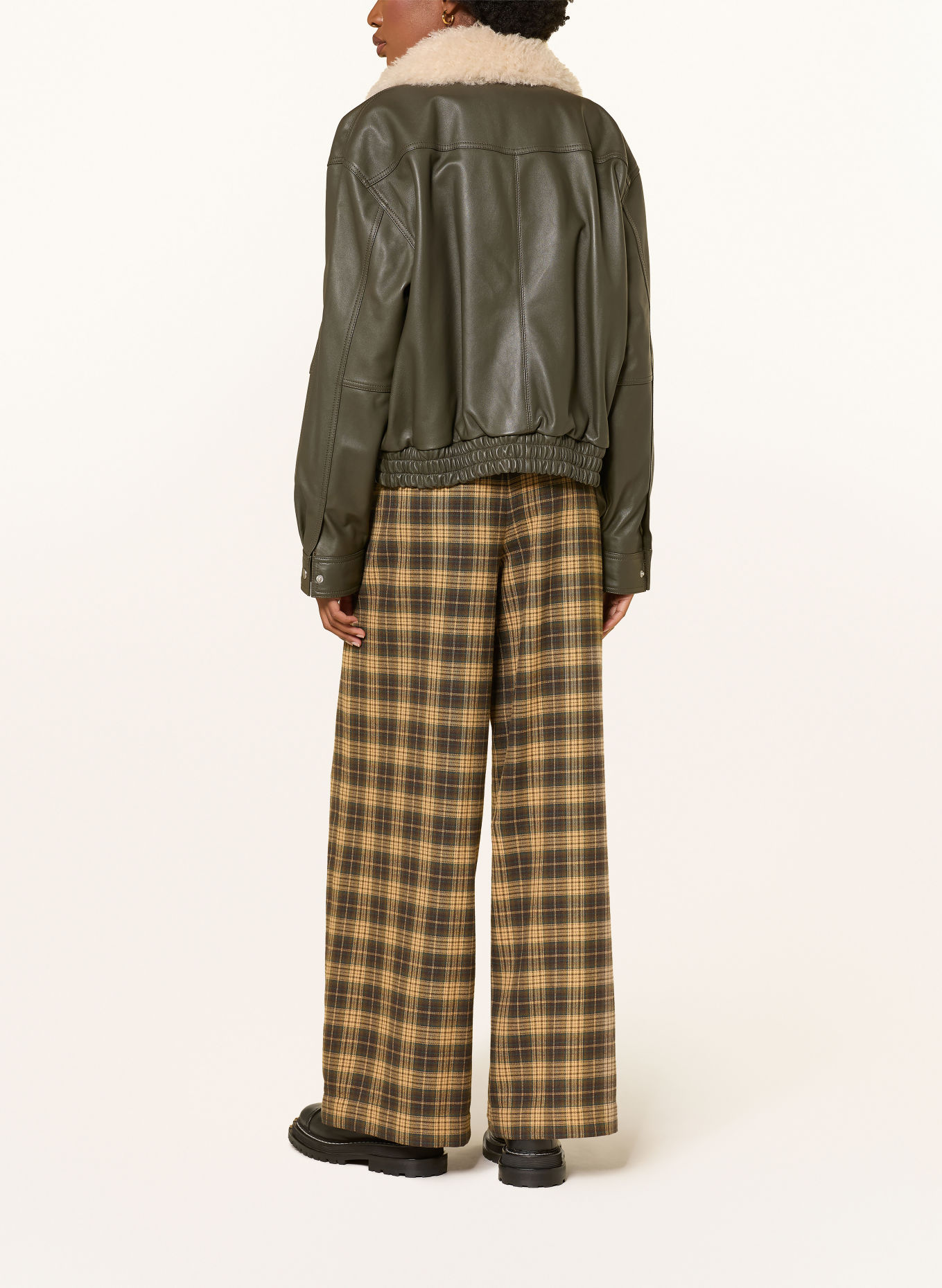 MRS & HUGS Pantalon palazzo en flanelle: MARRON FONCÉ / JAUNE FONCÉ