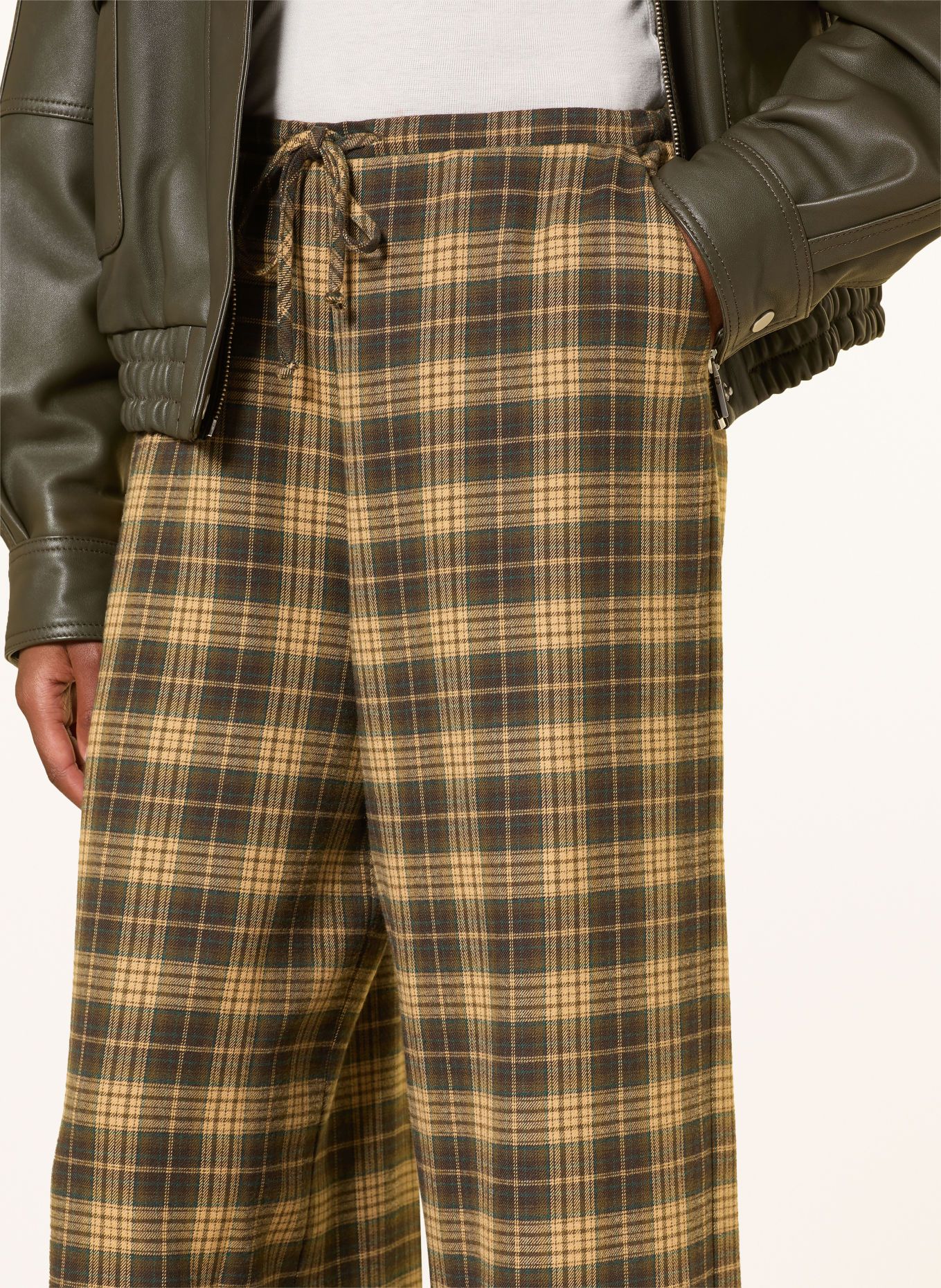 MRS & HUGS Pantalon palazzo en flanelle: MARRON FONCÉ / JAUNE FONCÉ