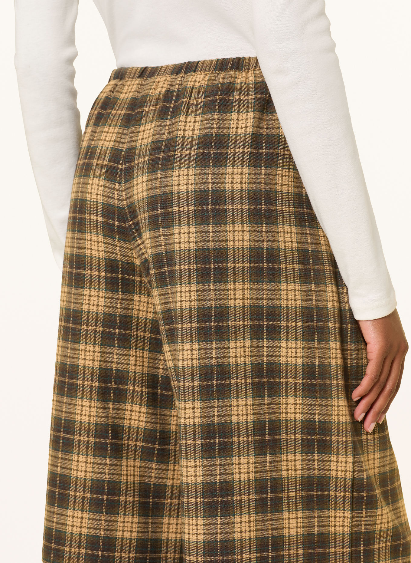 MRS & HUGS Pantalon palazzo en flanelle: MARRON FONCÉ / JAUNE FONCÉ