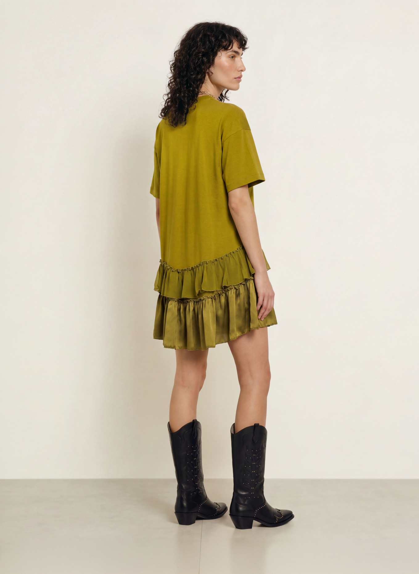 ALLSAINTS FEYRE jersey dress in a mix of materials: OLIVE