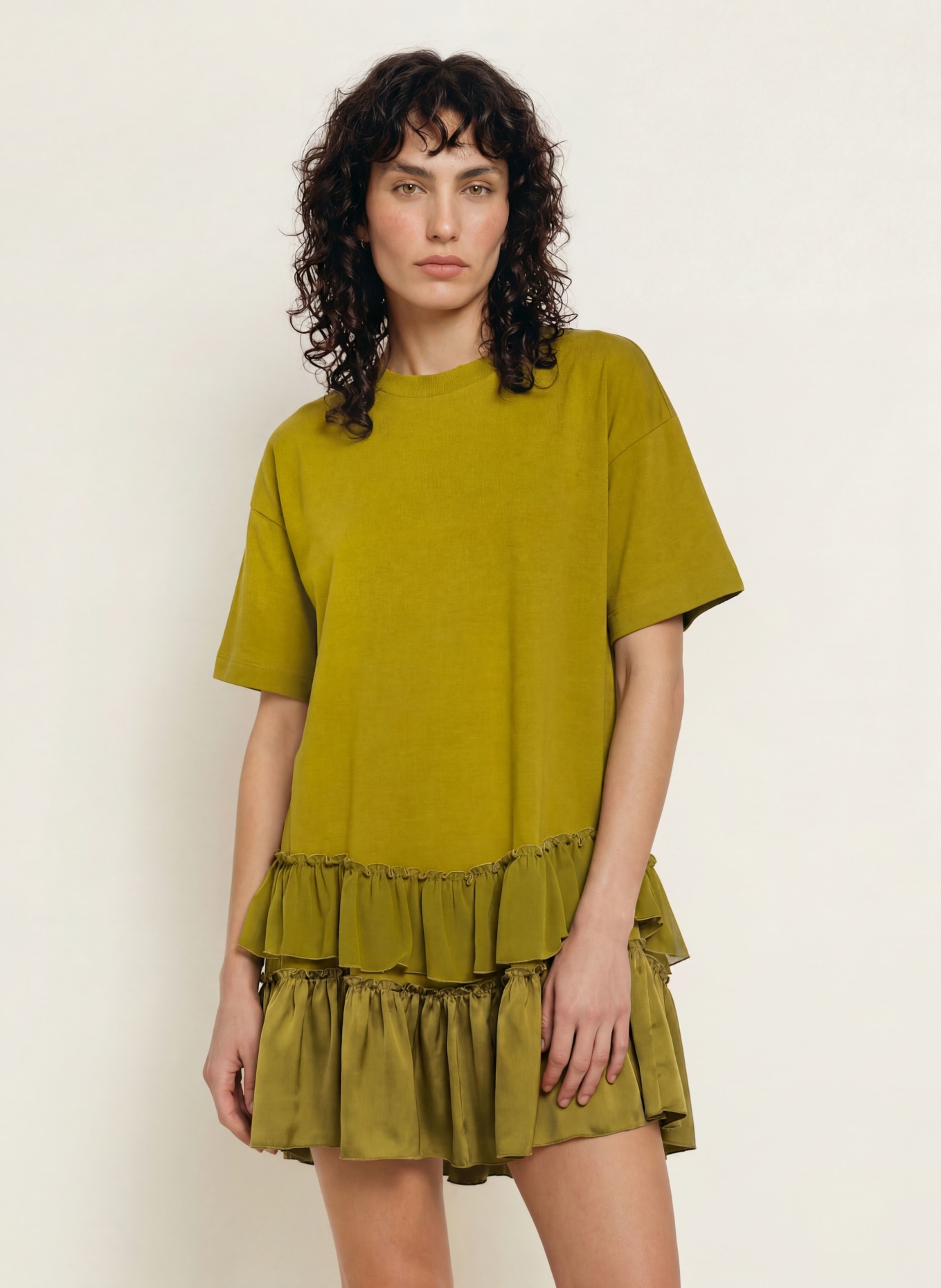 ALLSAINTS FEYRE jersey dress in a mix of materials: OLIVE