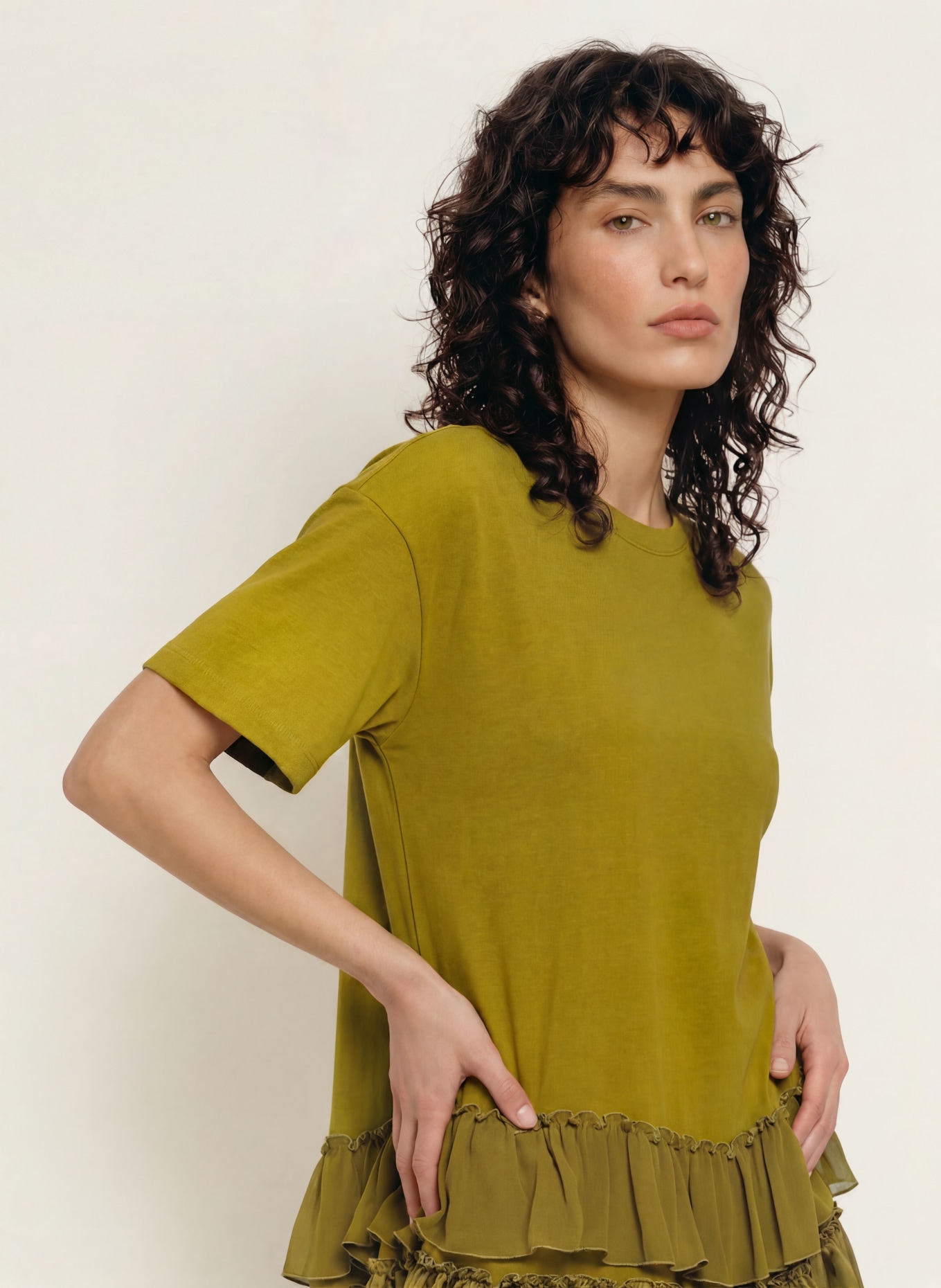 ALLSAINTS FEYRE jersey dress in a mix of materials: OLIVE