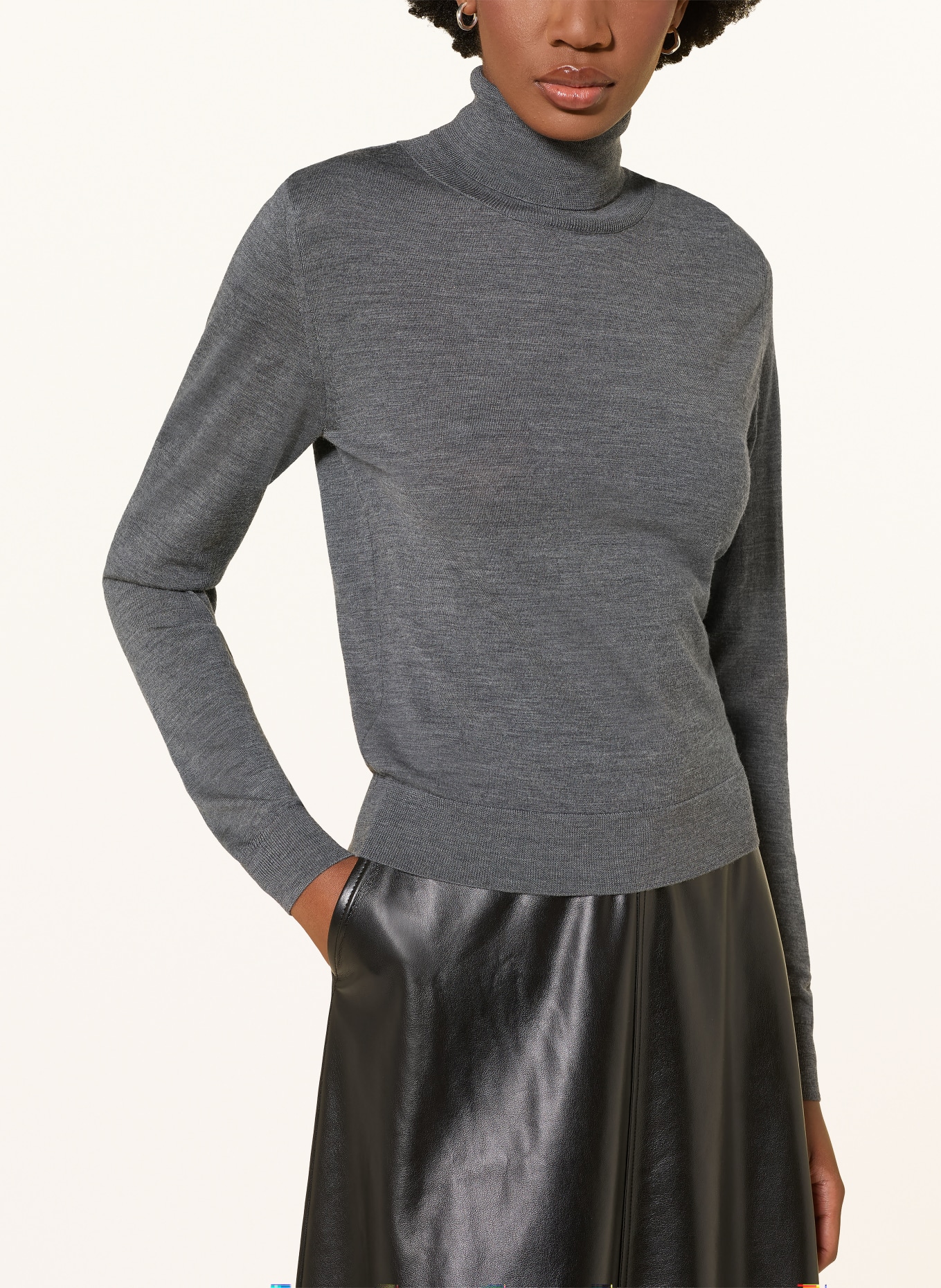 MRS & HUGS Pull à col roulé en laine mérinos: GRIS FONCÉ